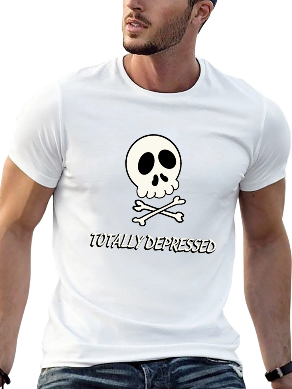 Totally Depressed Graphic T-Shirt - Skull Design