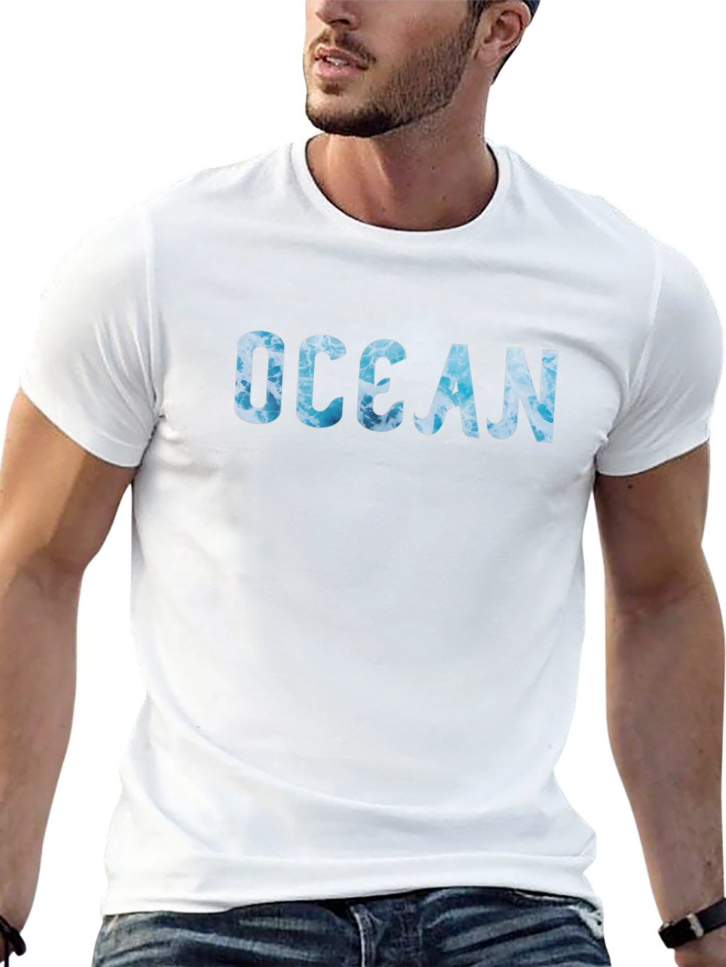 Ocean Wave Print Black T-Shirt