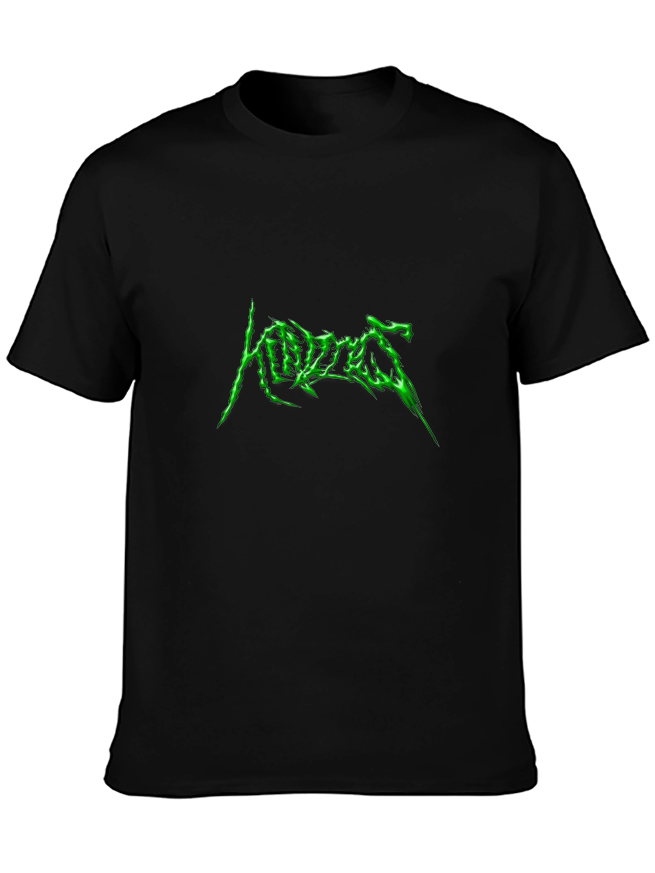 Edgy Graphic Tee: Neon Green Word Design Black Cotton Shirt
