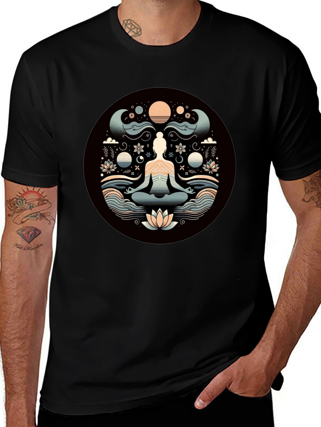 Meditative Lotus Graphic Tee - Yoga Zen Vibe