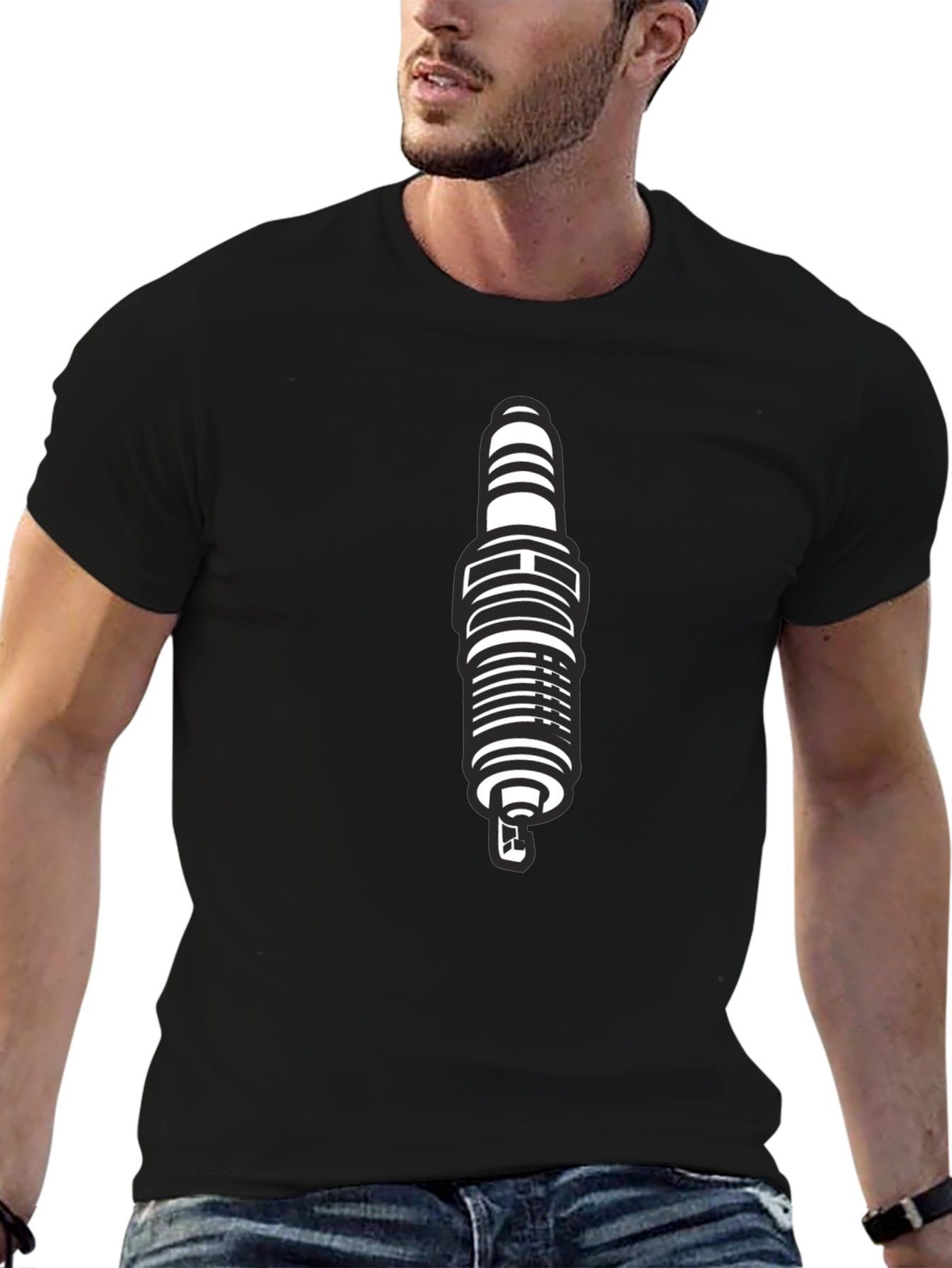 Black Spark Plug Graphic T-Shirt for Men