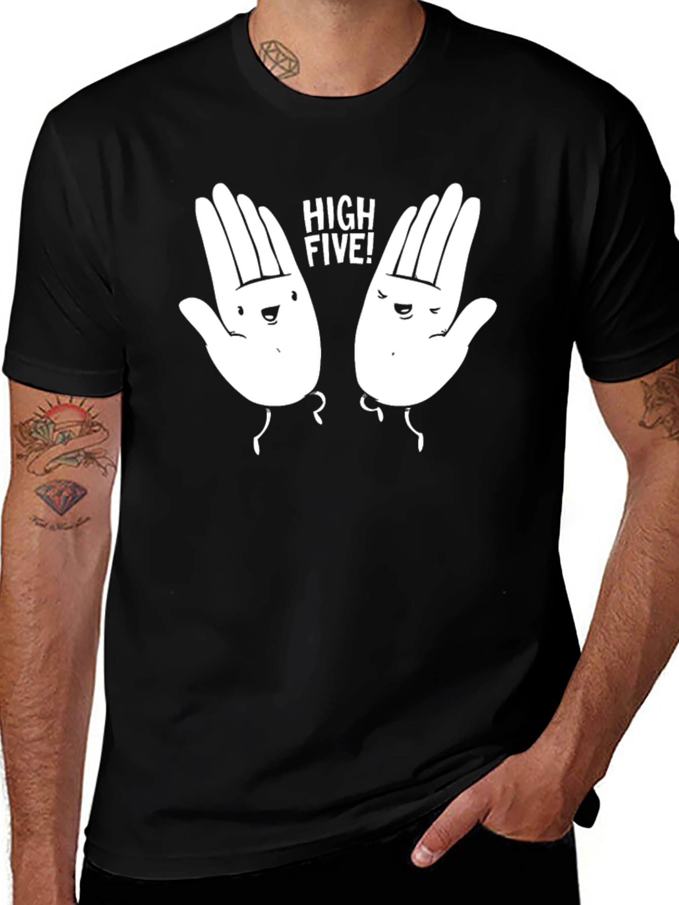 High Five Graphic Tee - Black Cotton T-Shirt