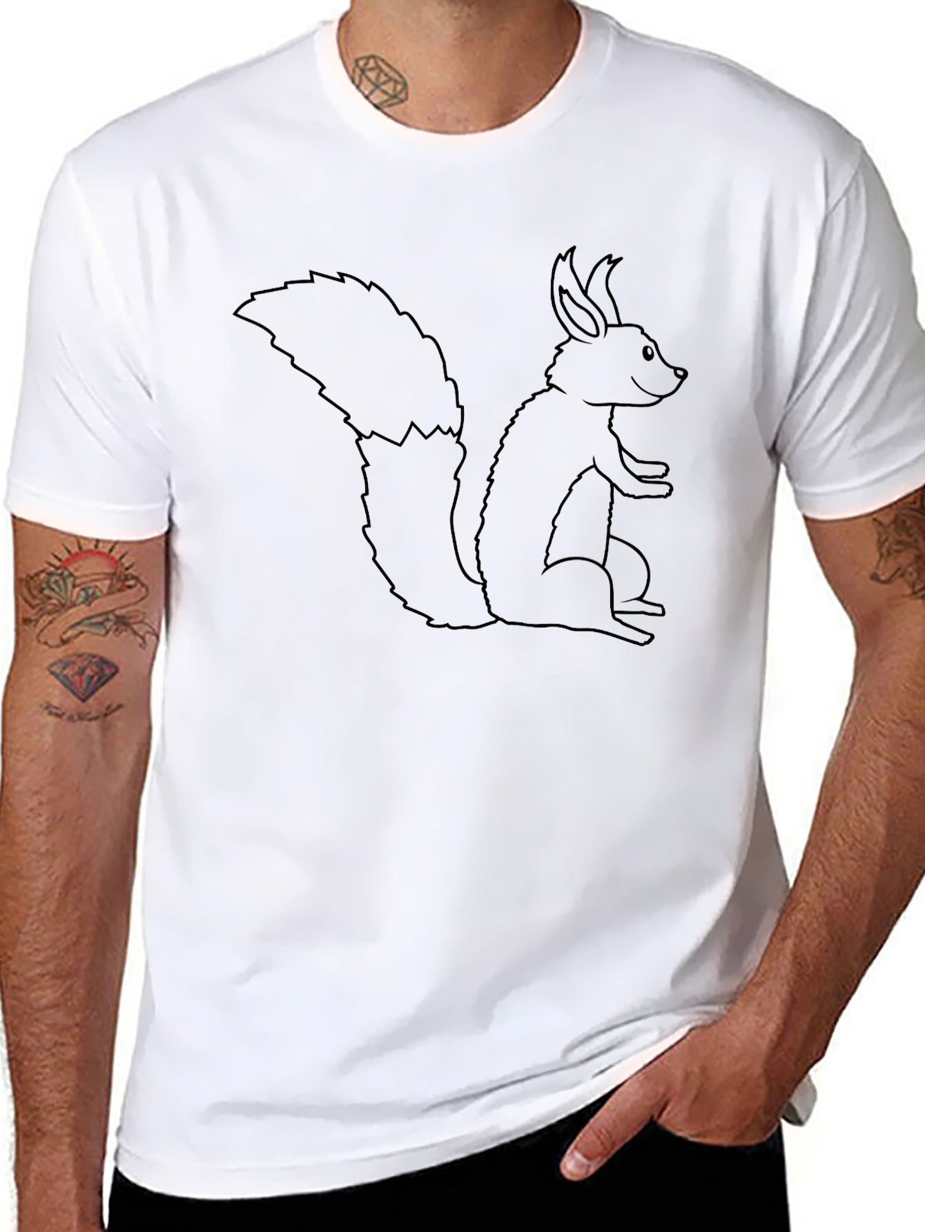 Squirrel Outline Tee - Classic Black Cotton