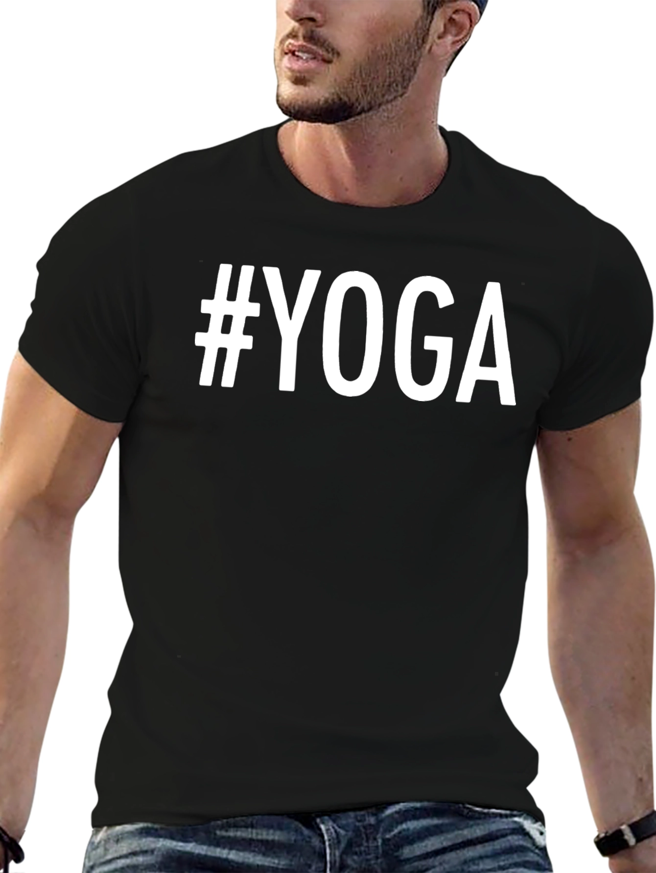 #Yoga Black Graphic Tee - Mens Short Sleeve Casual Top