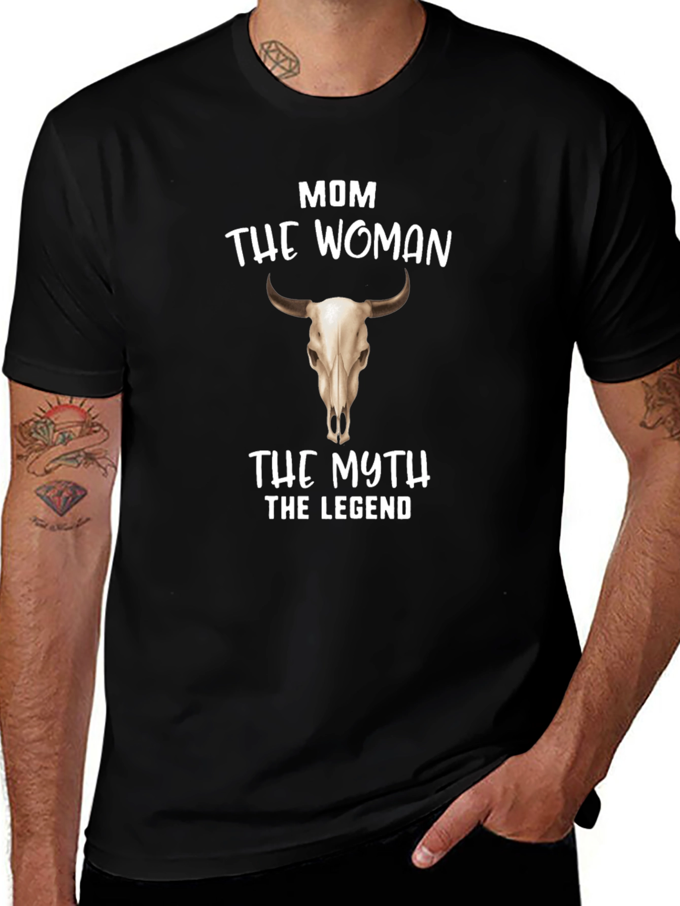 Mom The Woman The Myth The Legend Bull Skull Graphic Tee