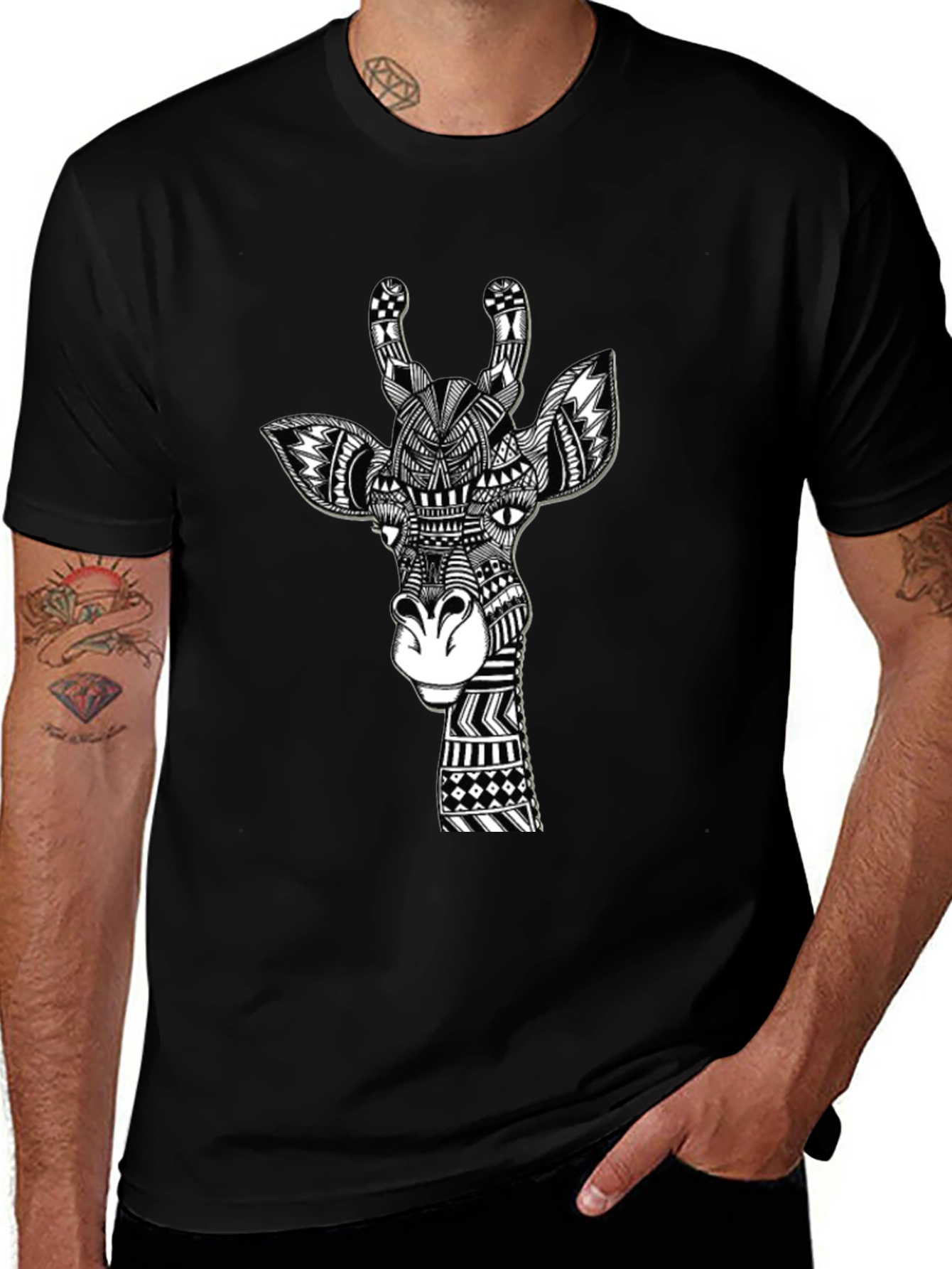 Giraffe Art Black T-Shirt Unique Design