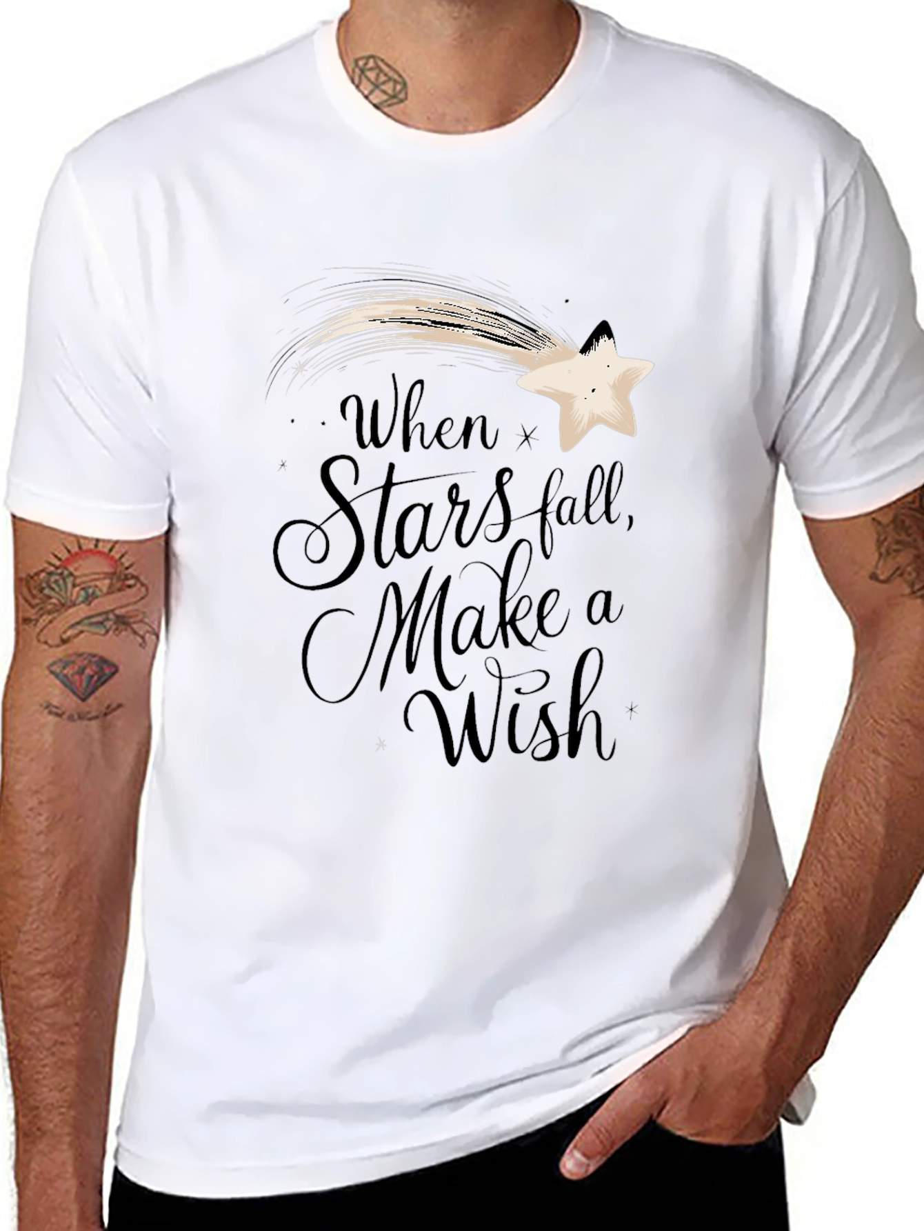 Stars Fall Wish Graphic Tee - Black Casual T-Shirt