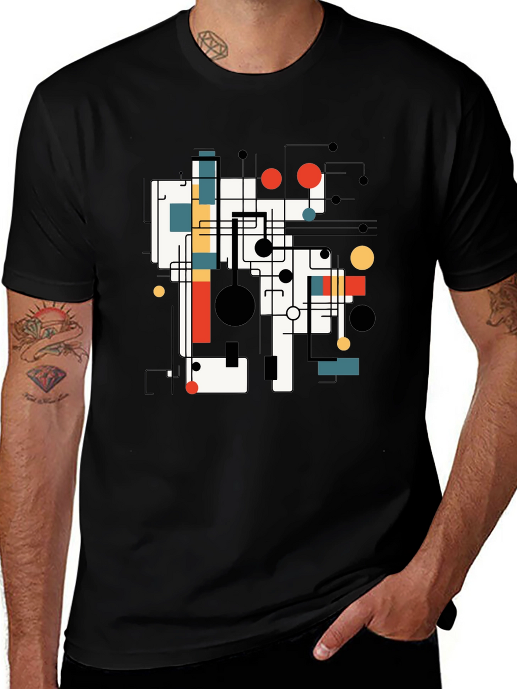 Abstract Graphic Print Tee - Black Casual T-Shirt