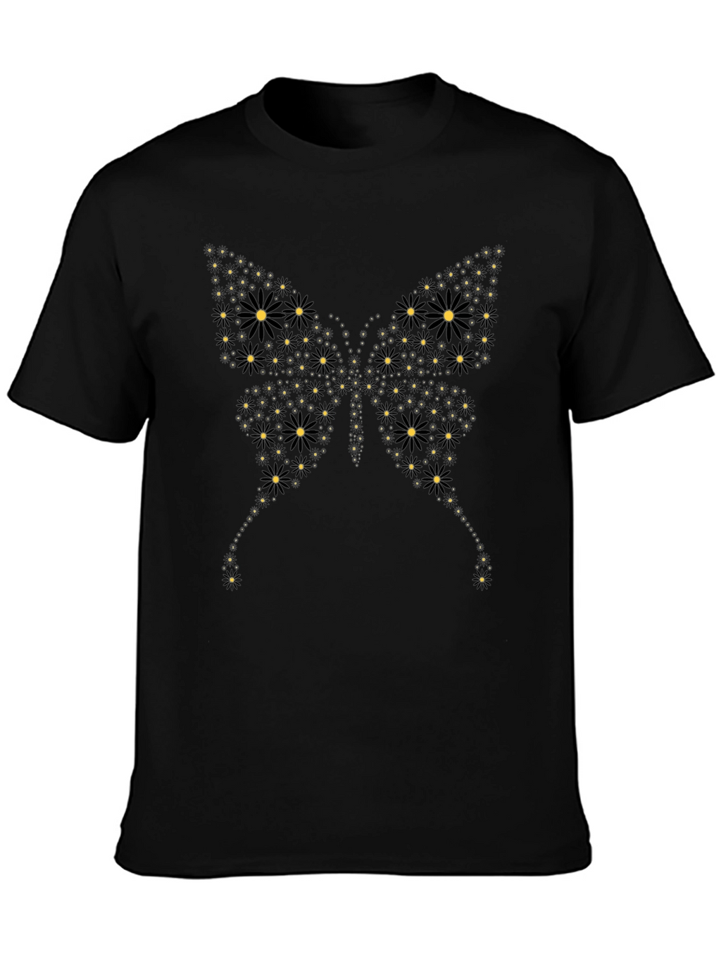 Butterfly Floral Graphic Black T-Shirt