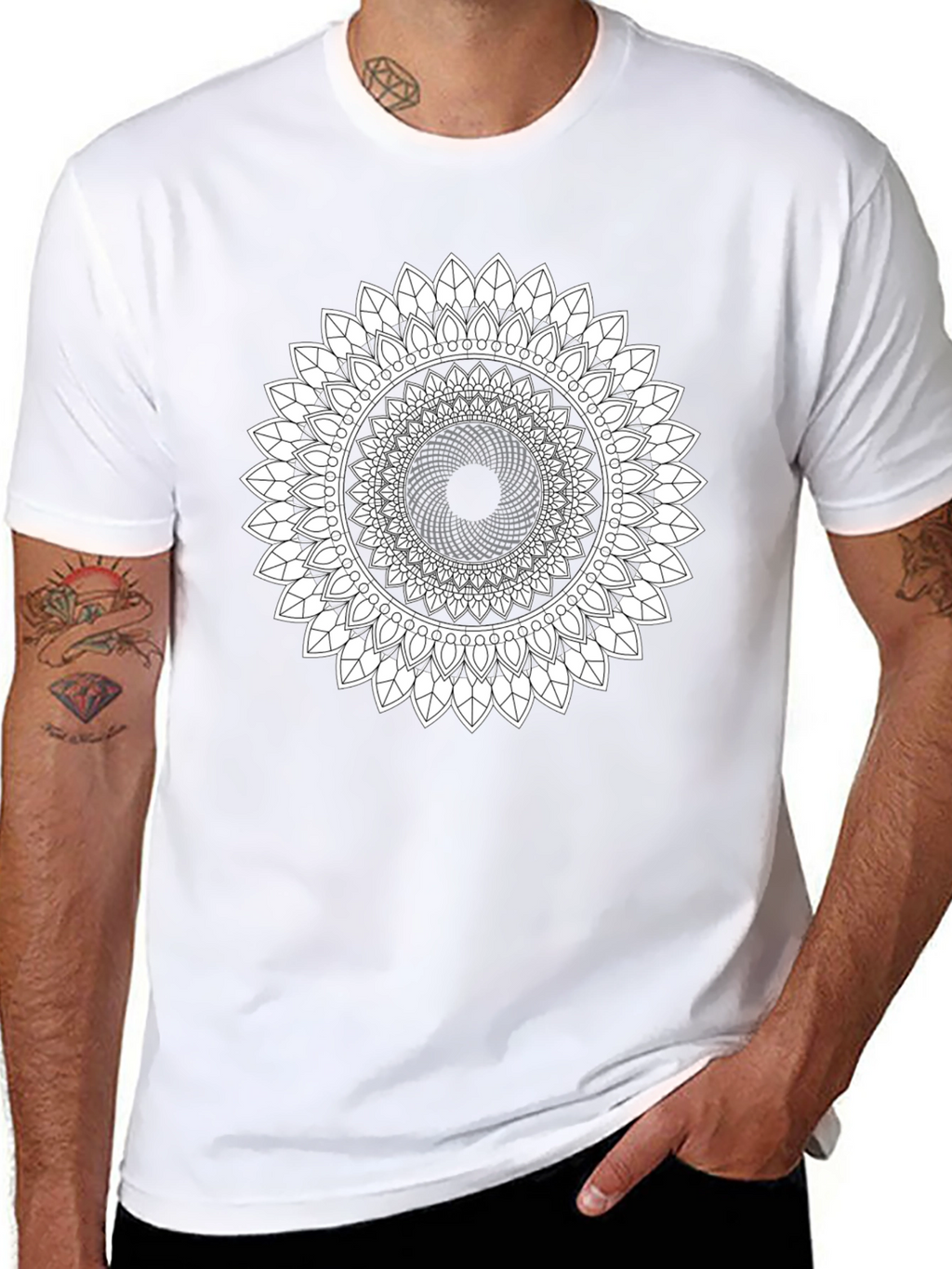Black Tee with Mandala Design