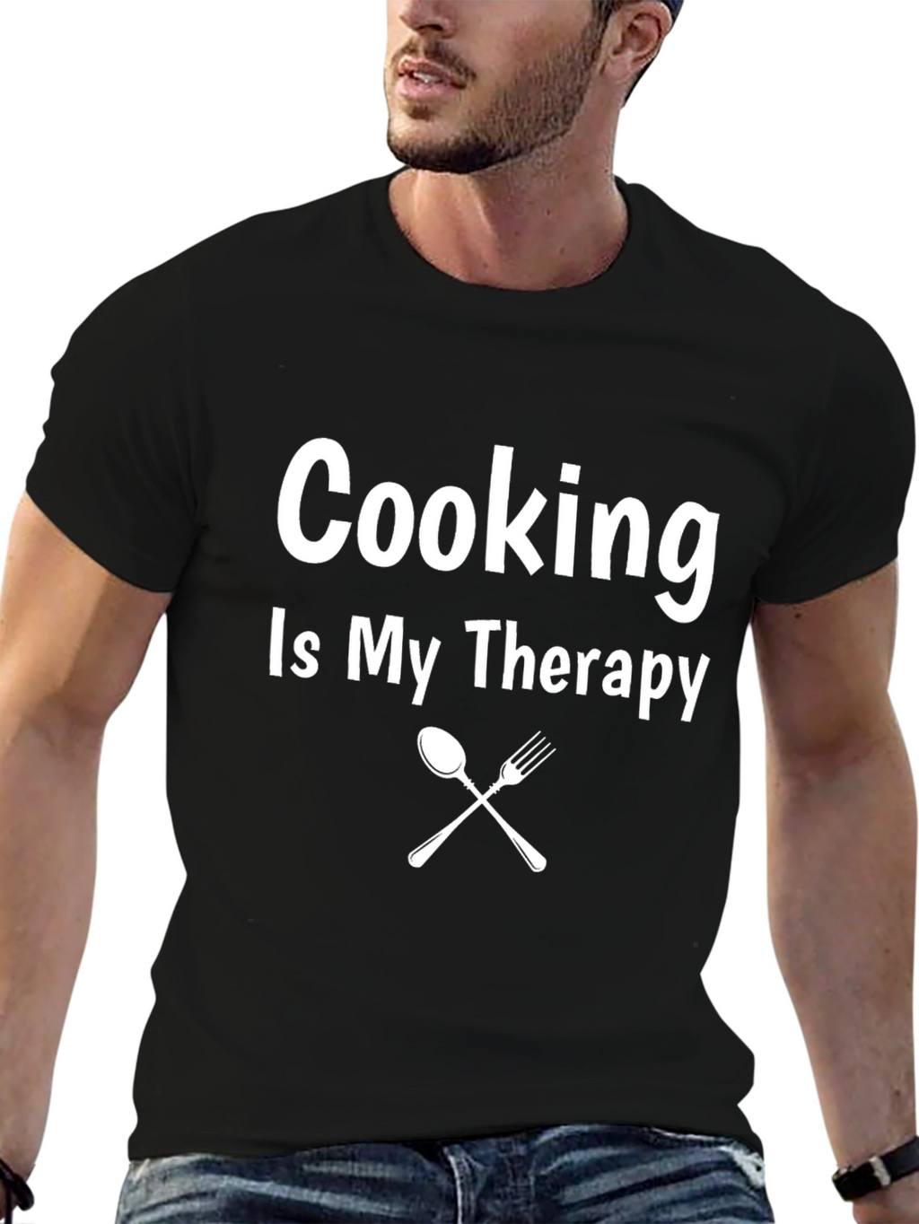 Cooking is My Therapy Black Graphic Tee