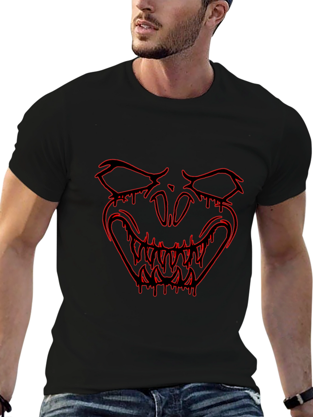 Edgy Black T-Shirt with Red Monster Graphic