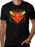 Heart & Rings Graphic Tee - Stylish Black T-Shirt