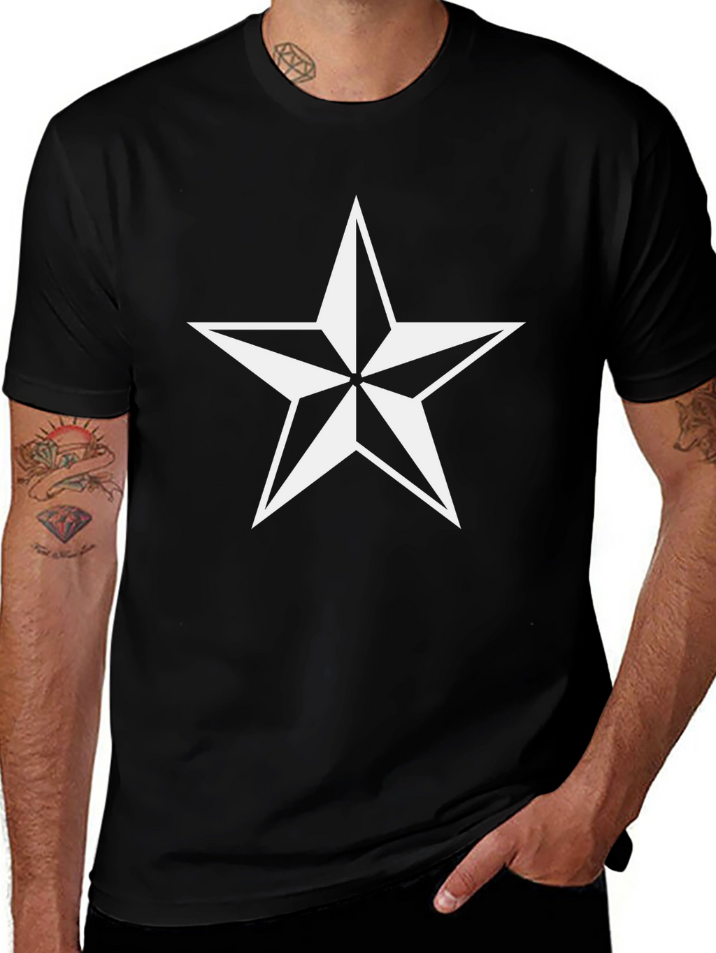 Black T-Shirt with White Star Design