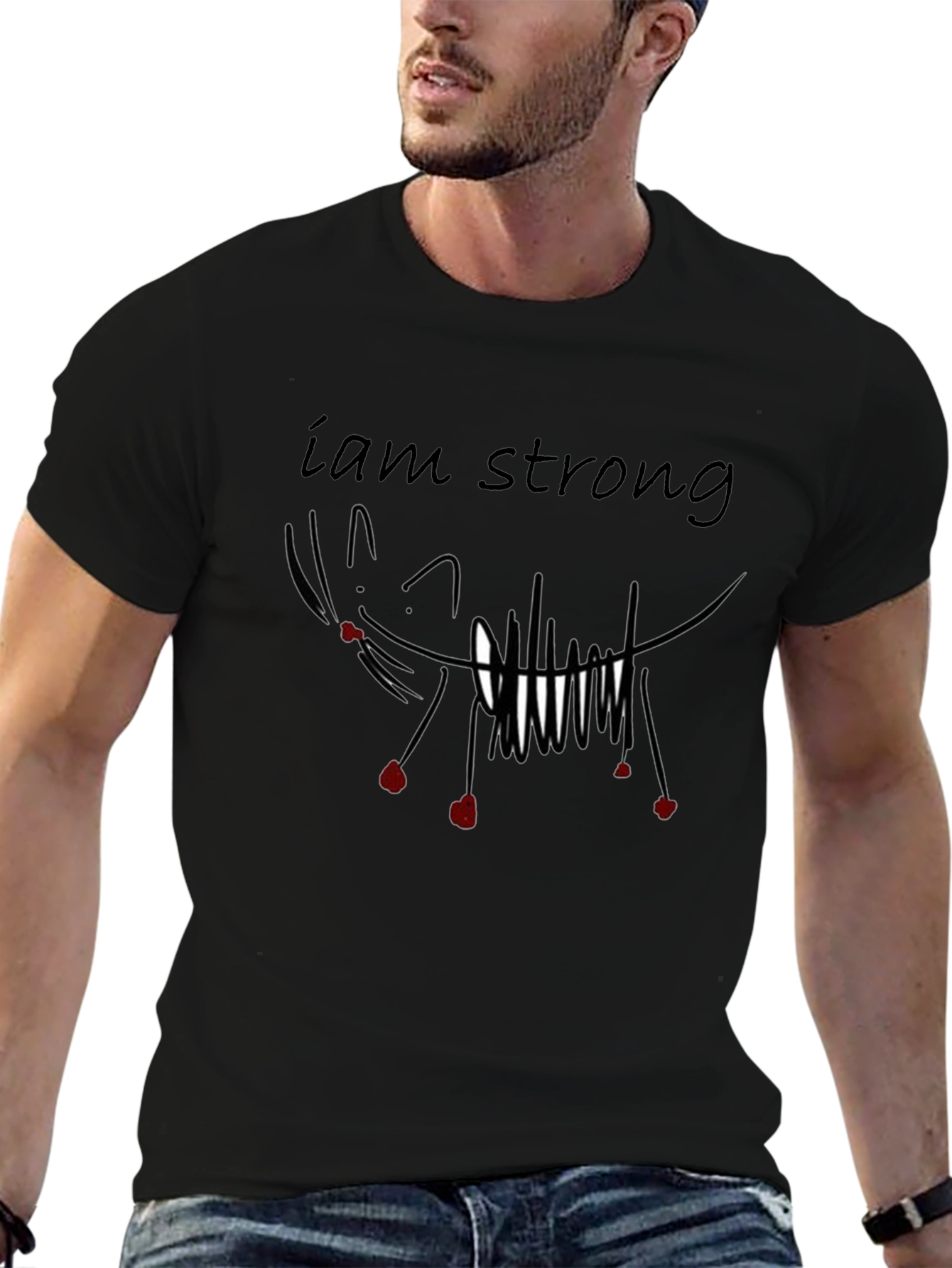I am Strong Graphic Tee - Black Cotton T-Shirt