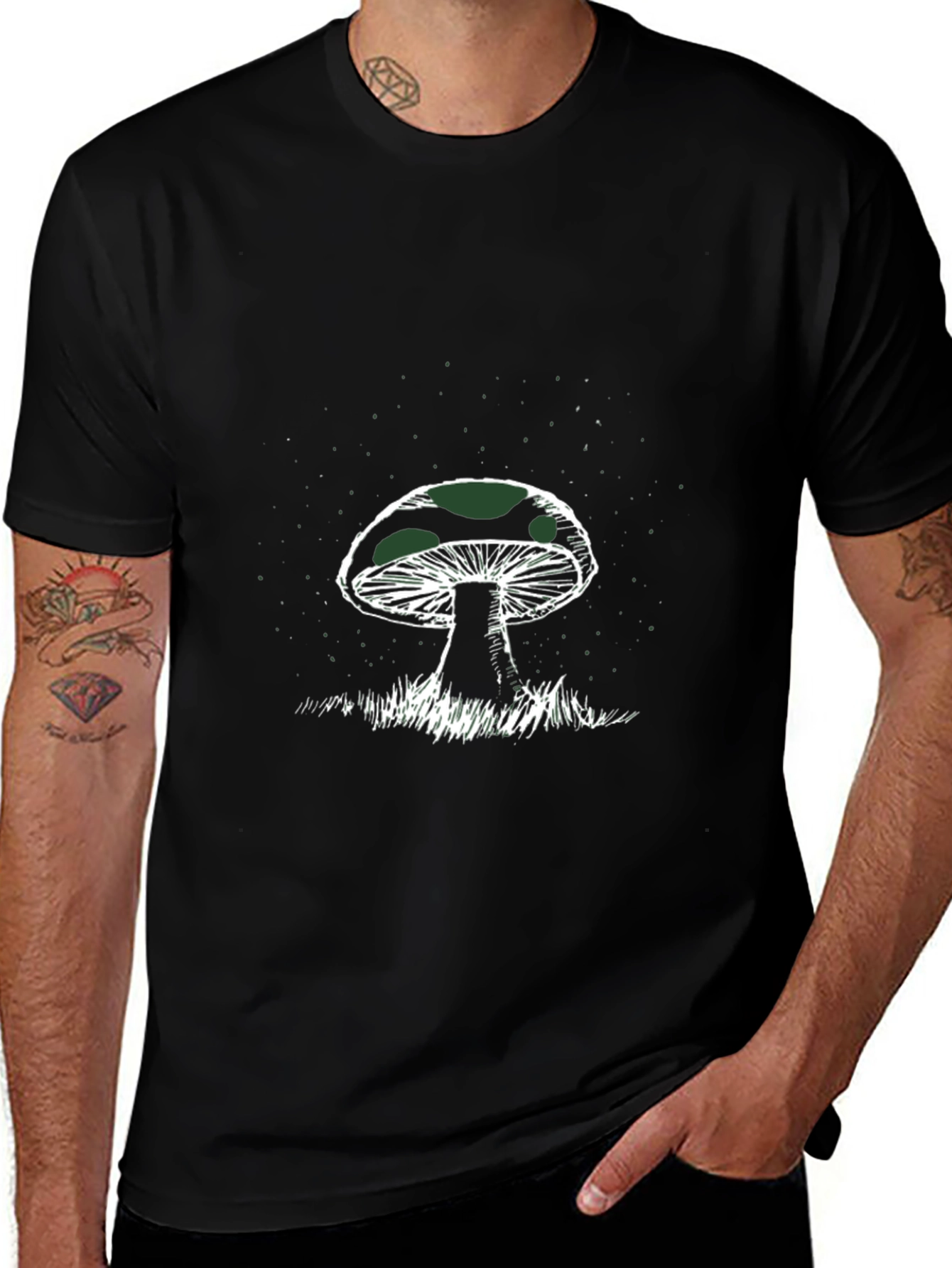 Mushroom Graphic Tee - Black Cotton T-Shirt
