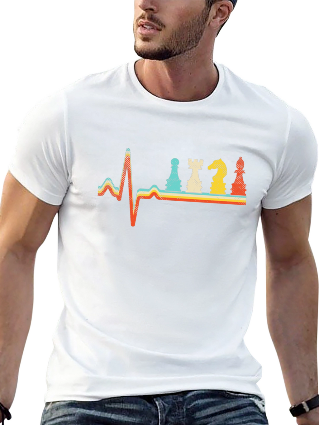Chess Heartbeat Retro T-Shirt - Black