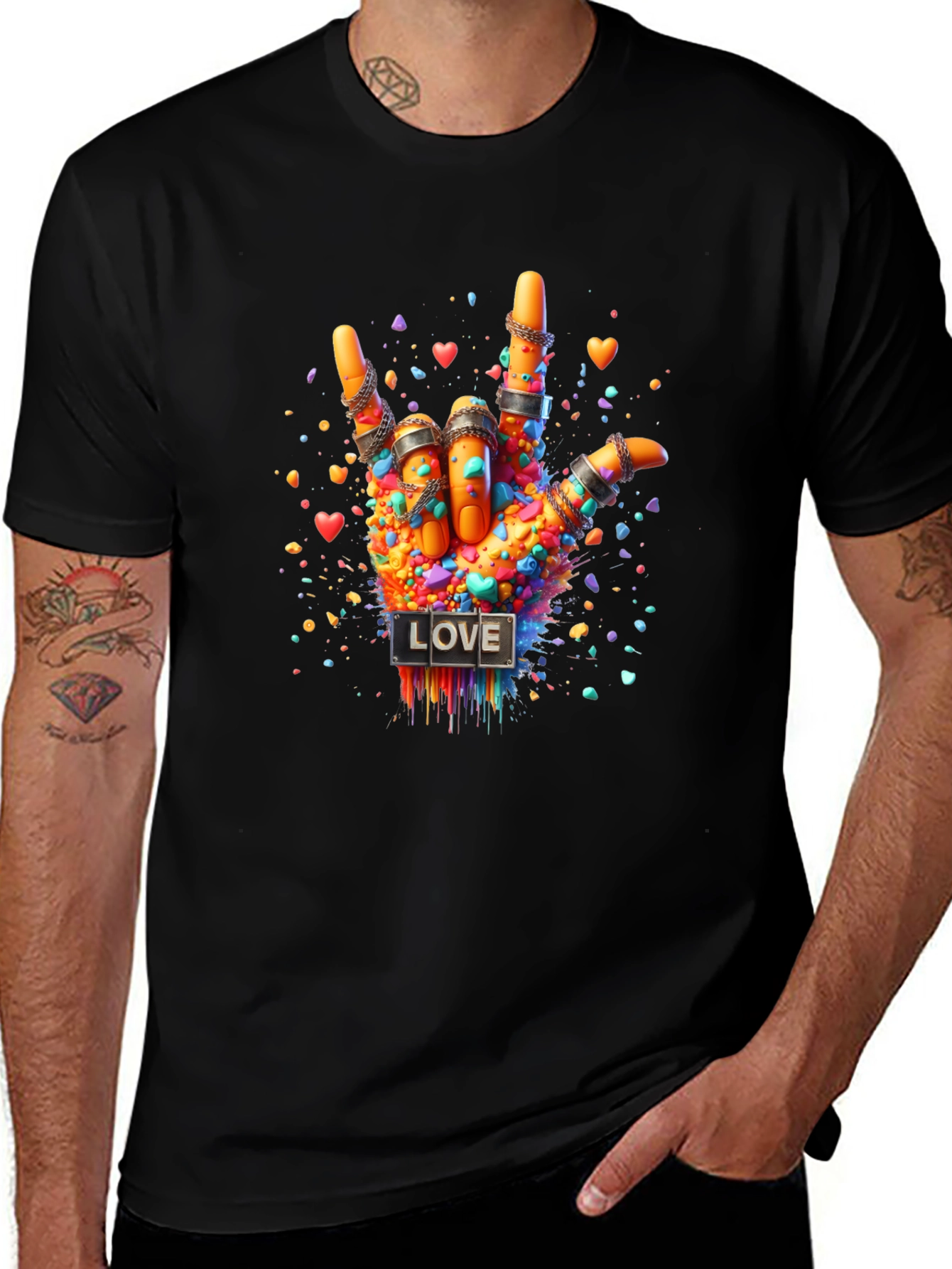 Love Sign Hand Graphic Tee - Colorful ASL Design
