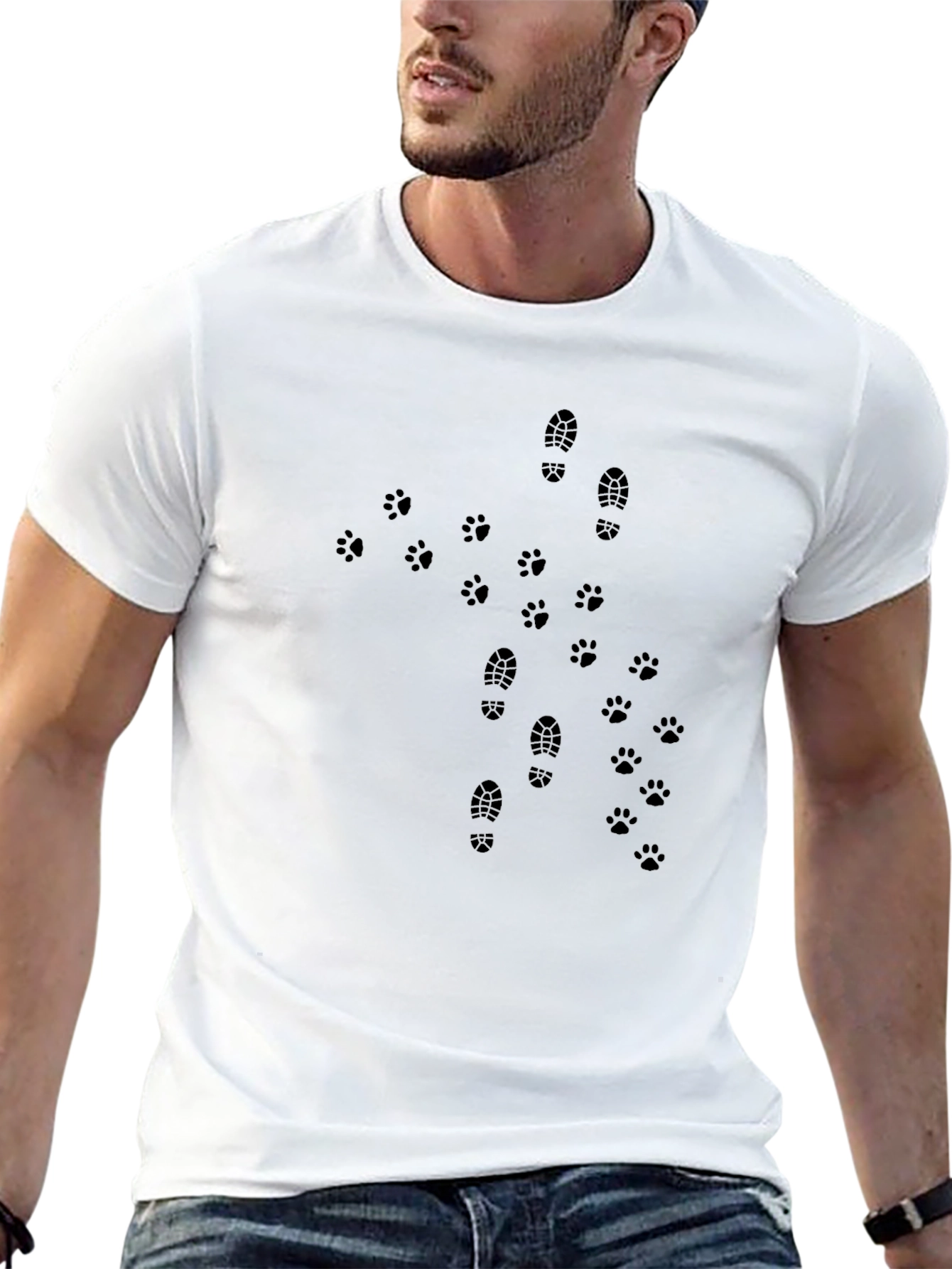 Mens Black T-Shirt with Foot and Paw Print Design