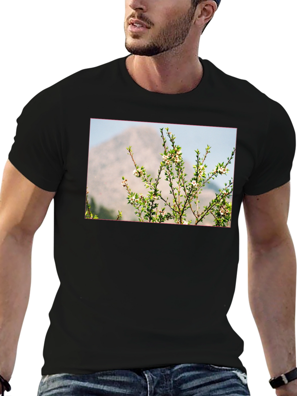 Nature Print Black T-Shirt