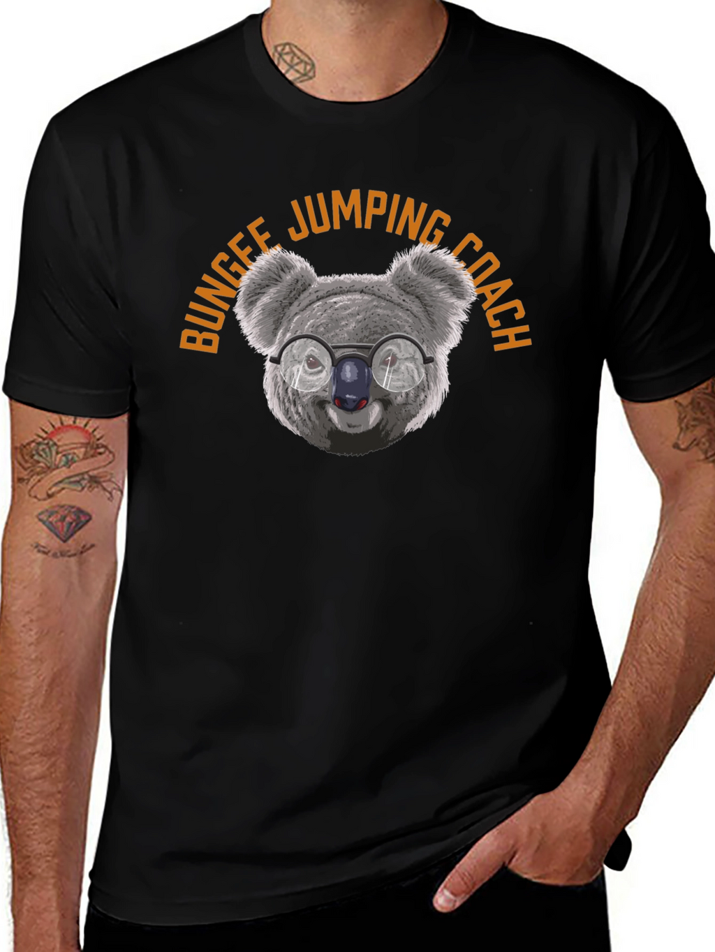 Bungee Jumping Coach Koala T-Shirt - Black Cotton Tee