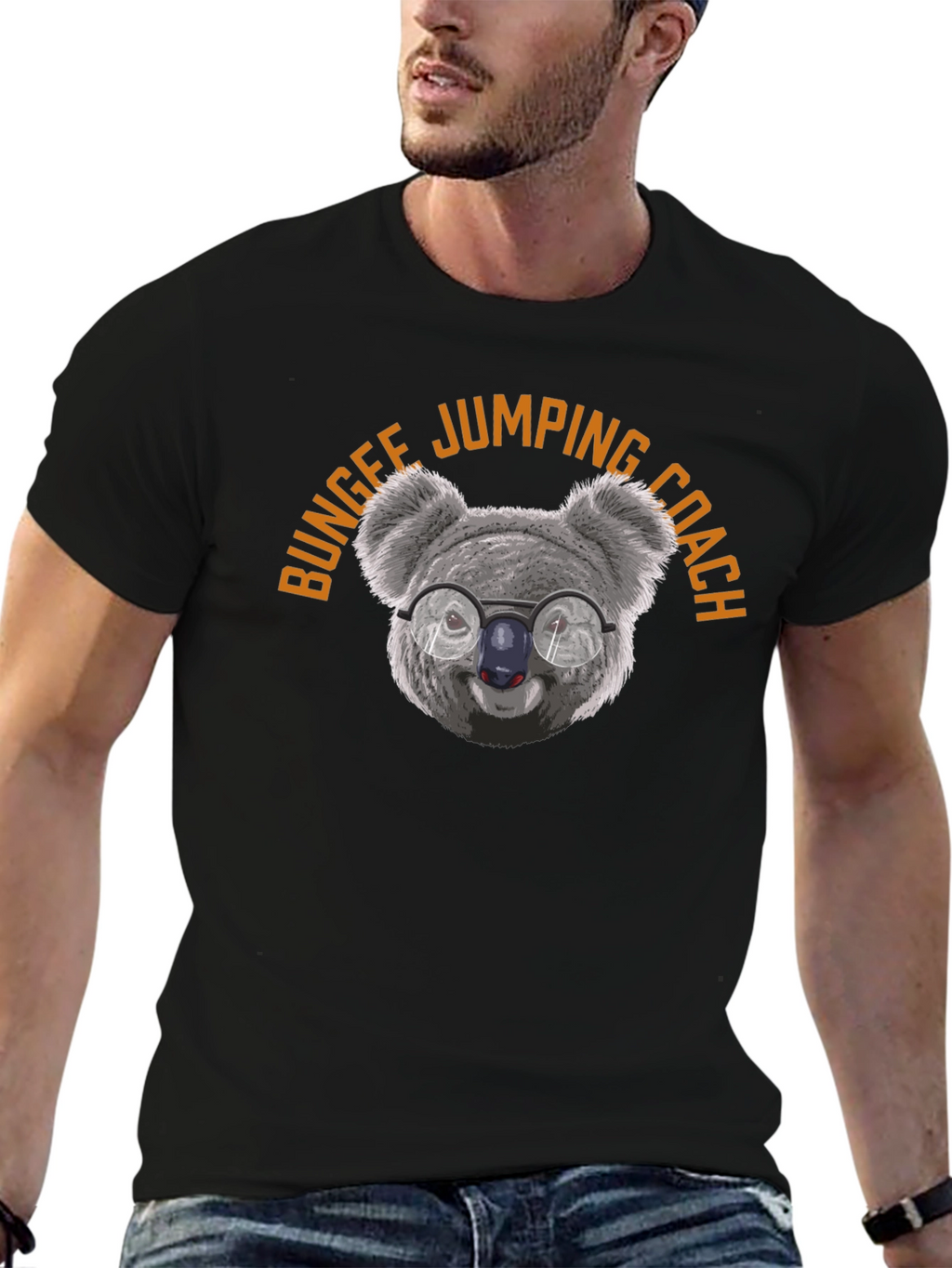 Bungee Jumping Coach Koala T-Shirt - Black Cotton Tee