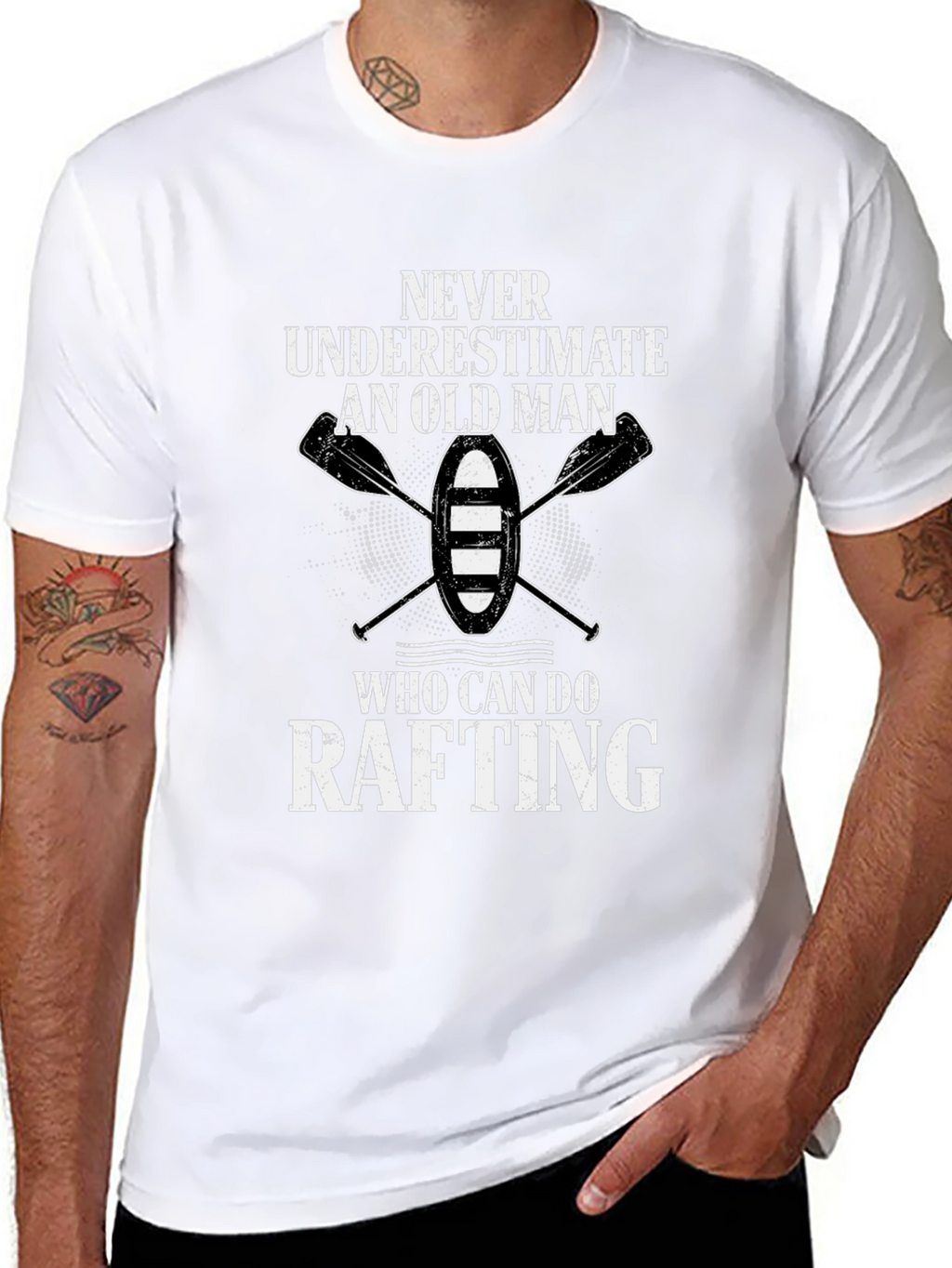 Never Underestimate Rafting Old Man Black T-Shirt