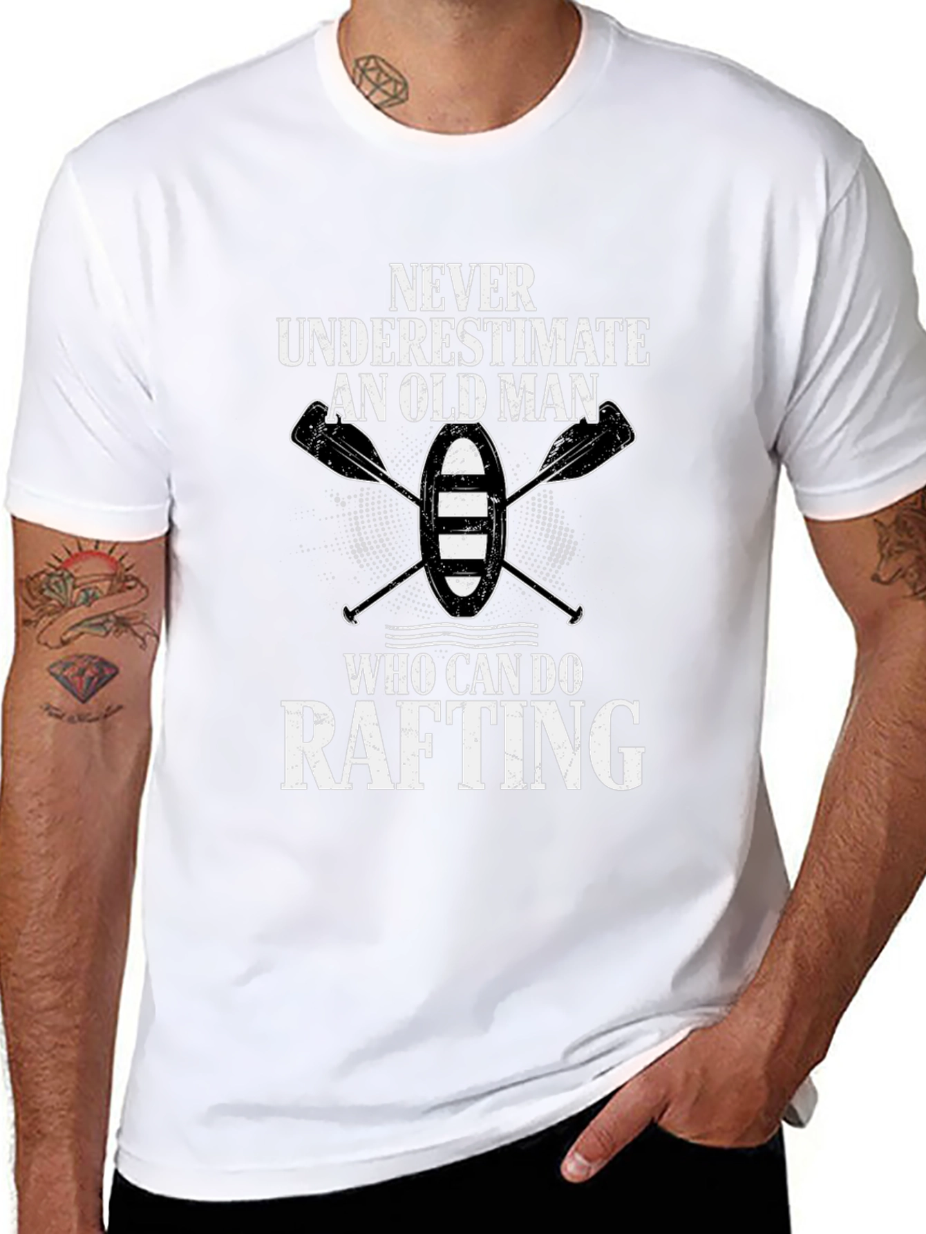 Never Underestimate Rafting Old Man Black T-Shirt