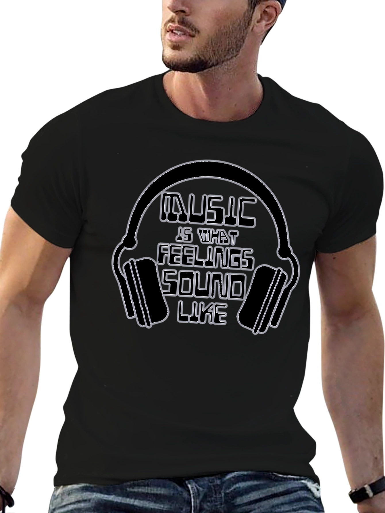Music Is What Feelings Sound Like Black T-Shirt