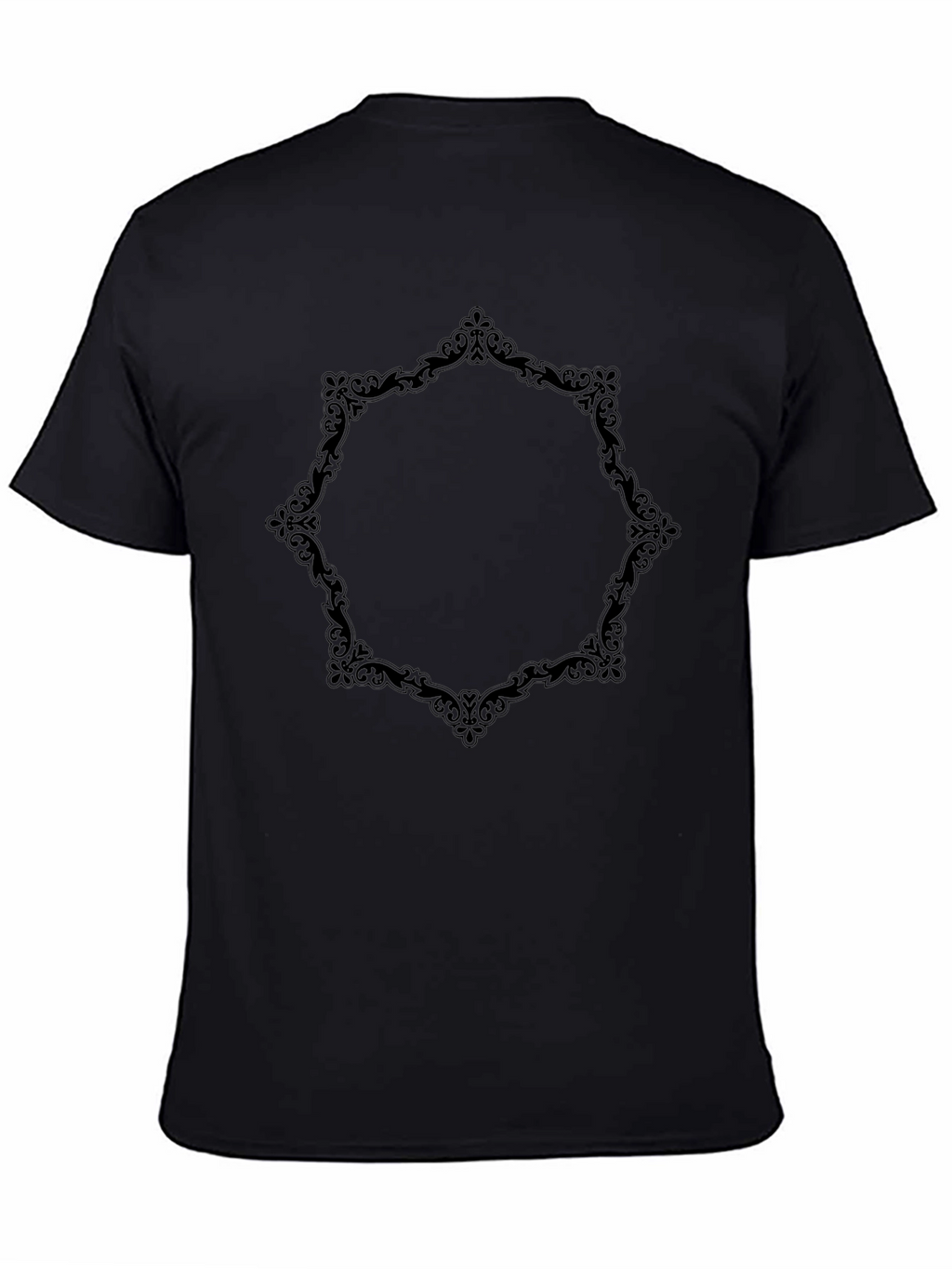 Elegant Black T-Shirt with Ornate Frame Design