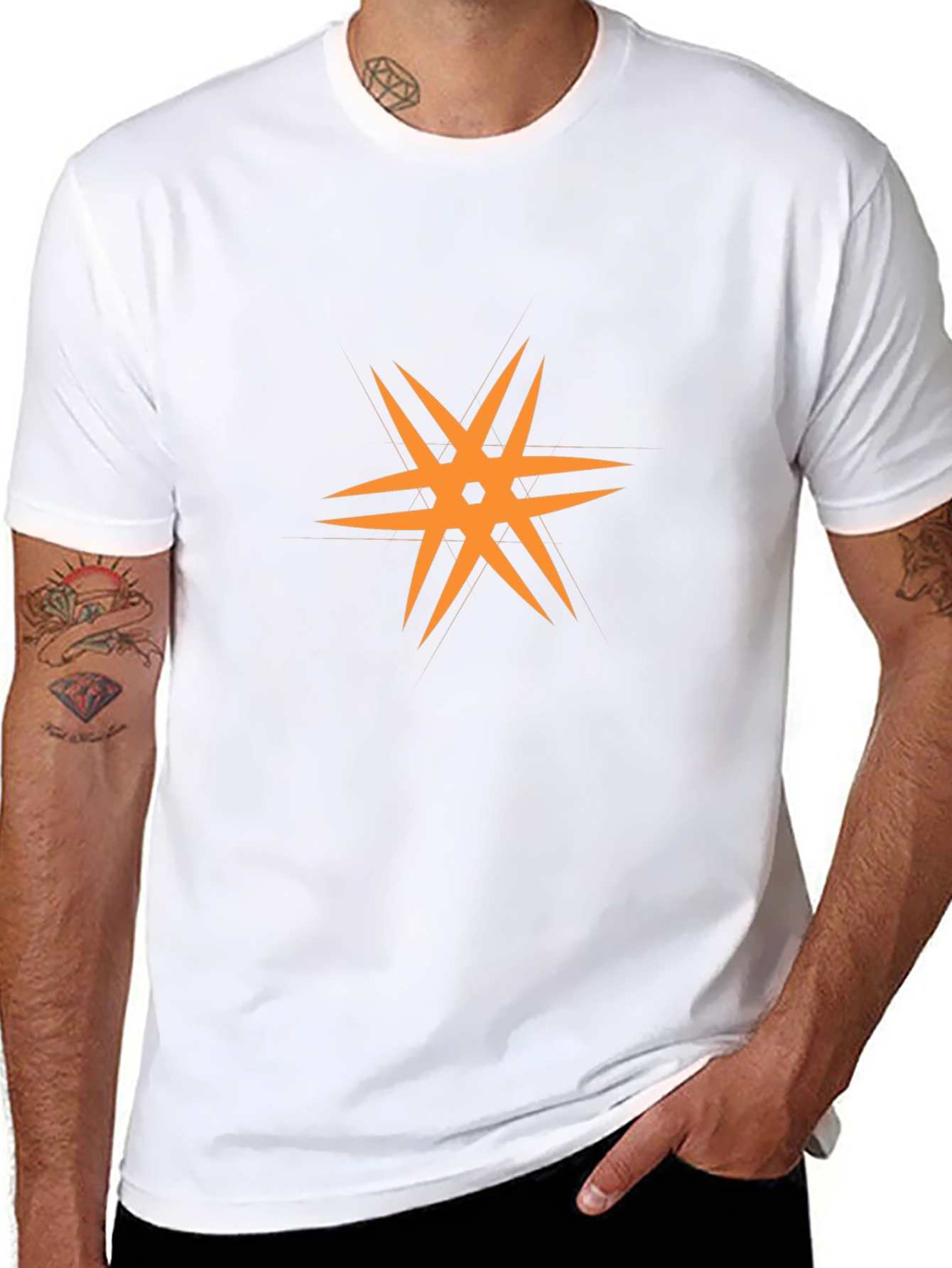 Modern Black T-Shirt with Orange Star Design