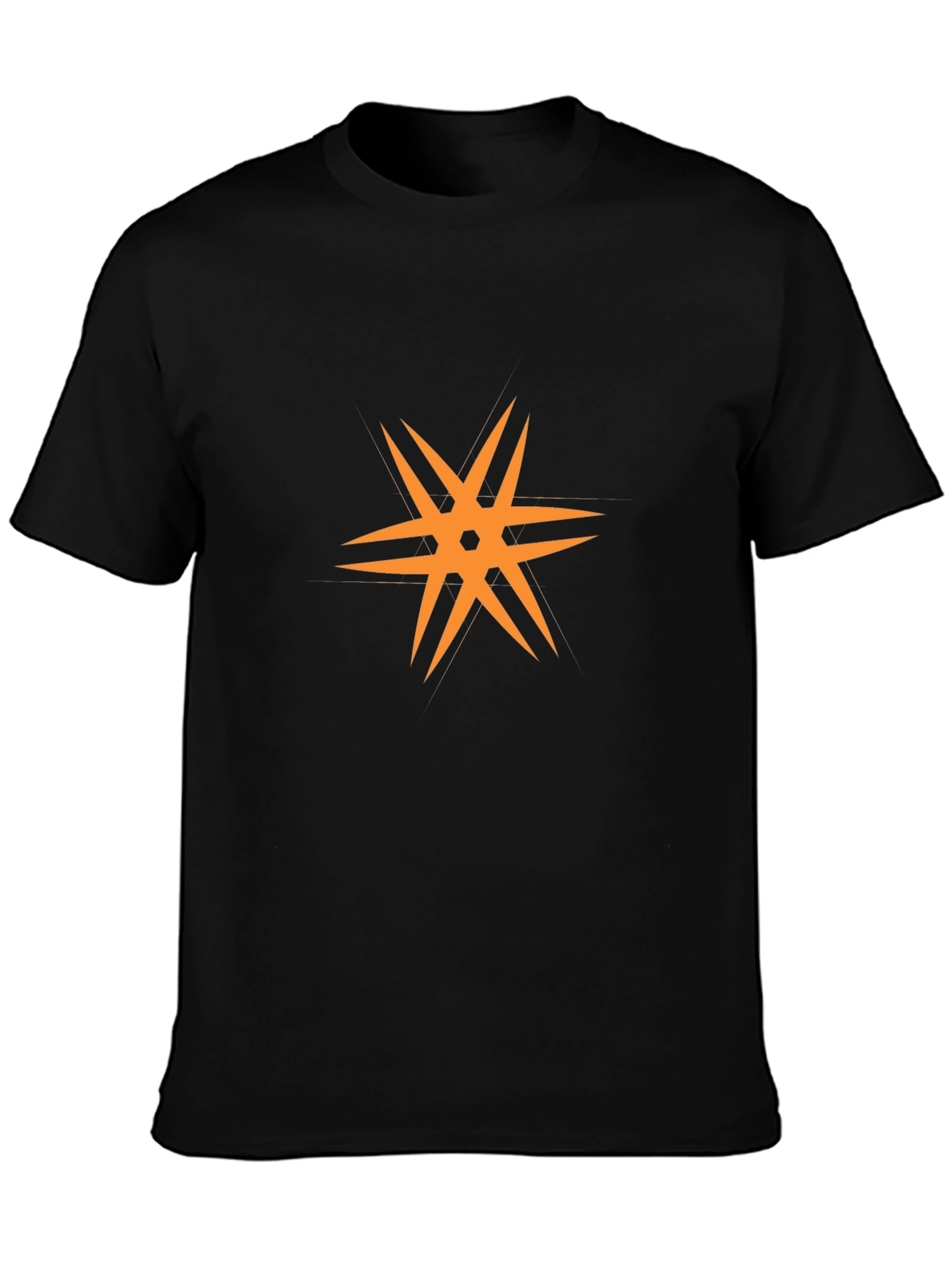 Modern Black T-Shirt with Orange Star Design