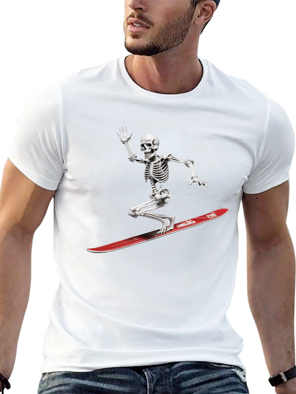 Skeleton Surfing Graphic Tee - Black Casual T-Shirt