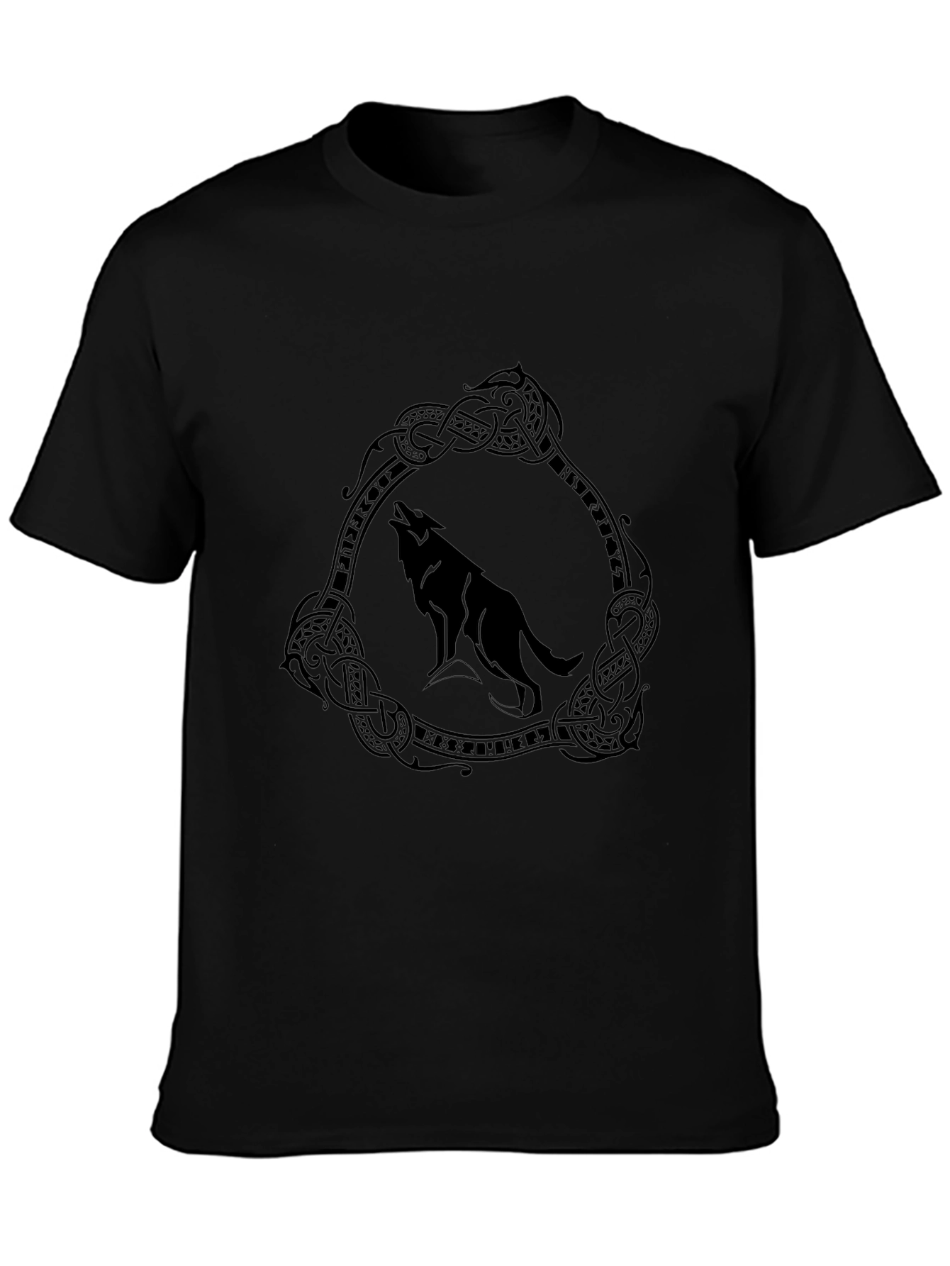 Wolf Circle Graphic Print Tee - Black