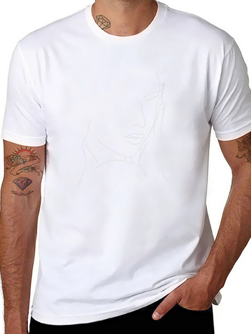 Abstract Line Art Womans Face Black T-Shirt
