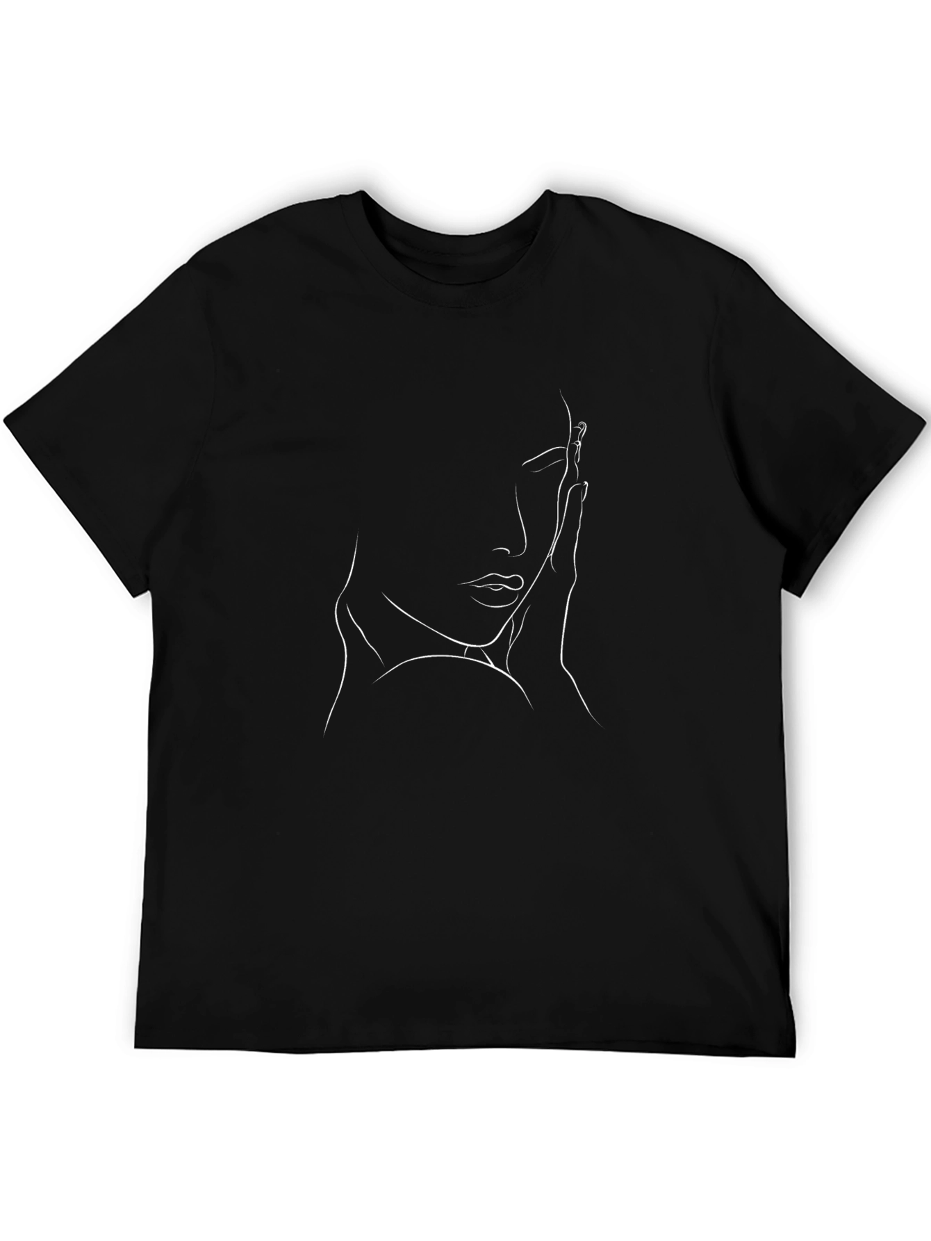 Abstract Line Art Womans Face Black T-Shirt