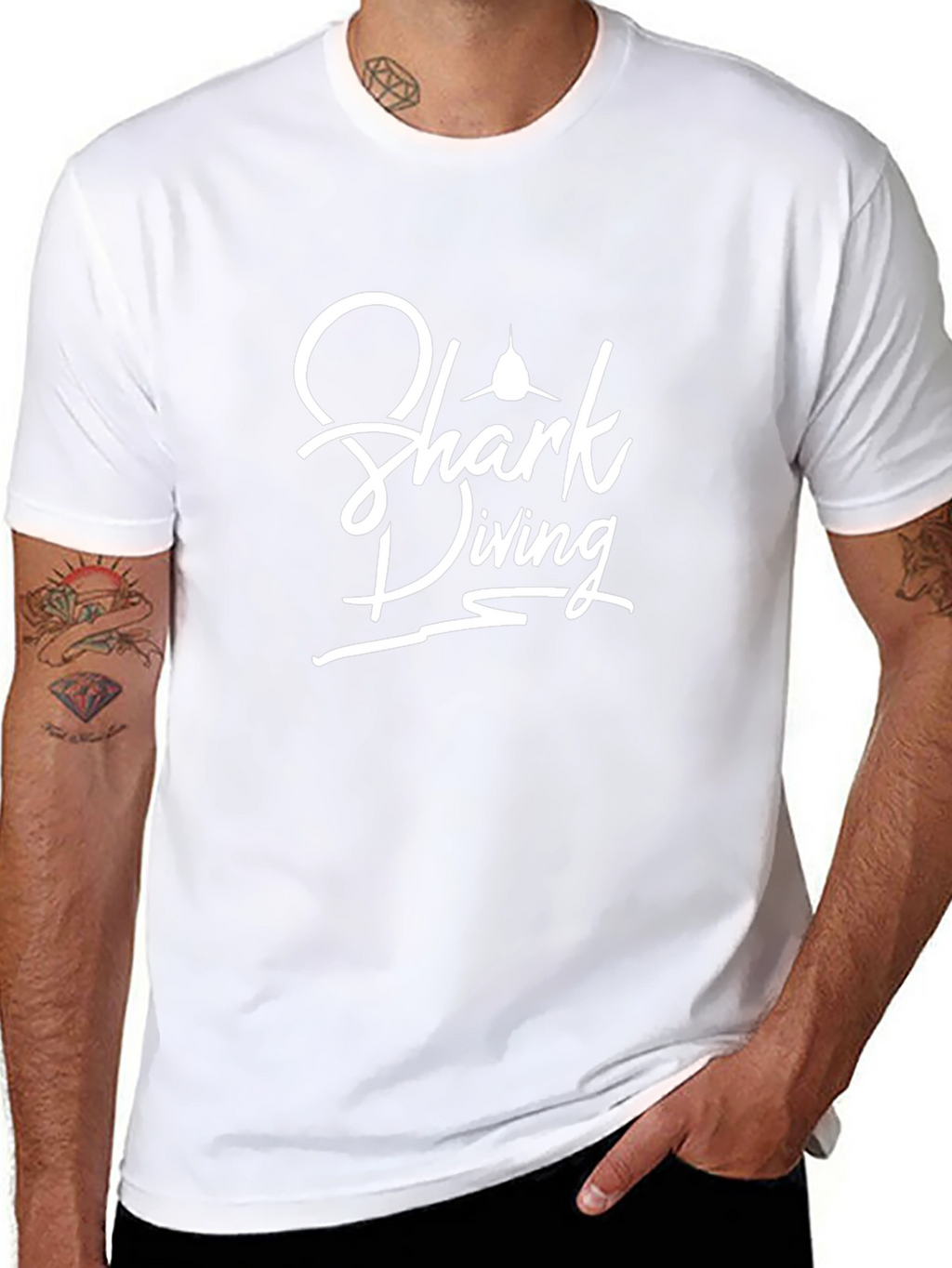 Shark Diving Graphic Tee - Black Cotton T-Shirt