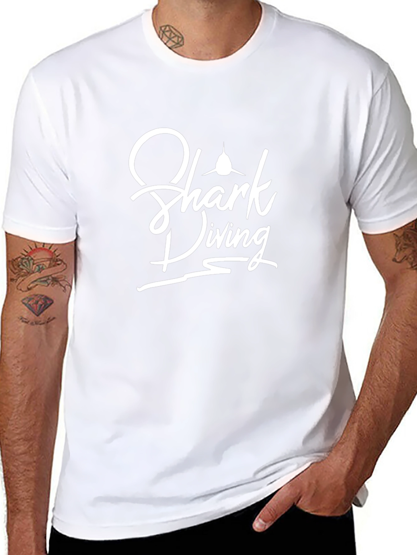 Shark Diving Graphic Tee - Black Cotton T-Shirt