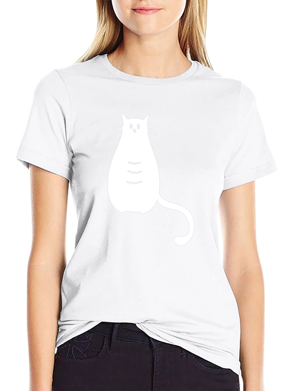 Black T-shirt with White Cat Graphic