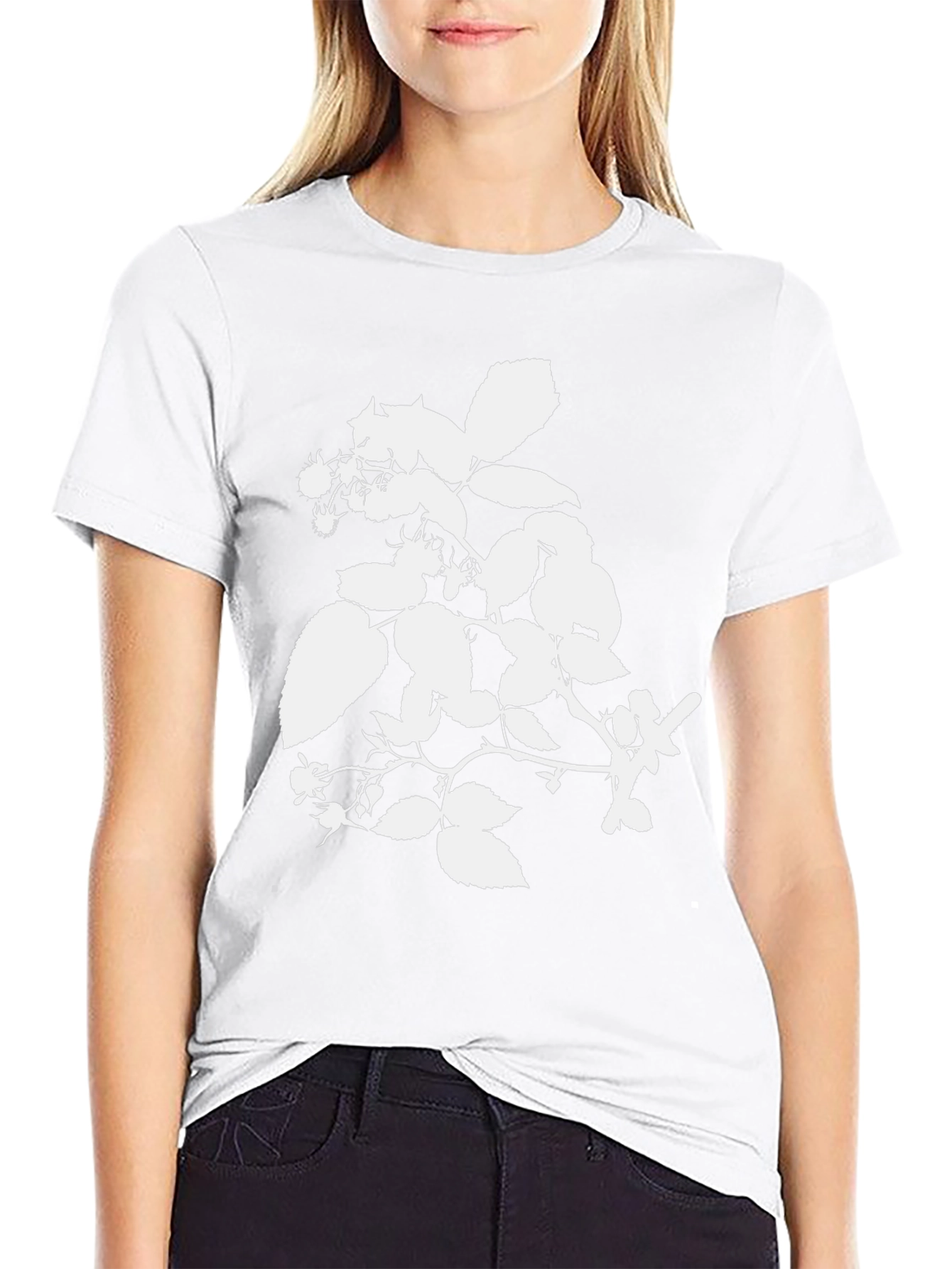 Botanical White Print Black Tee
