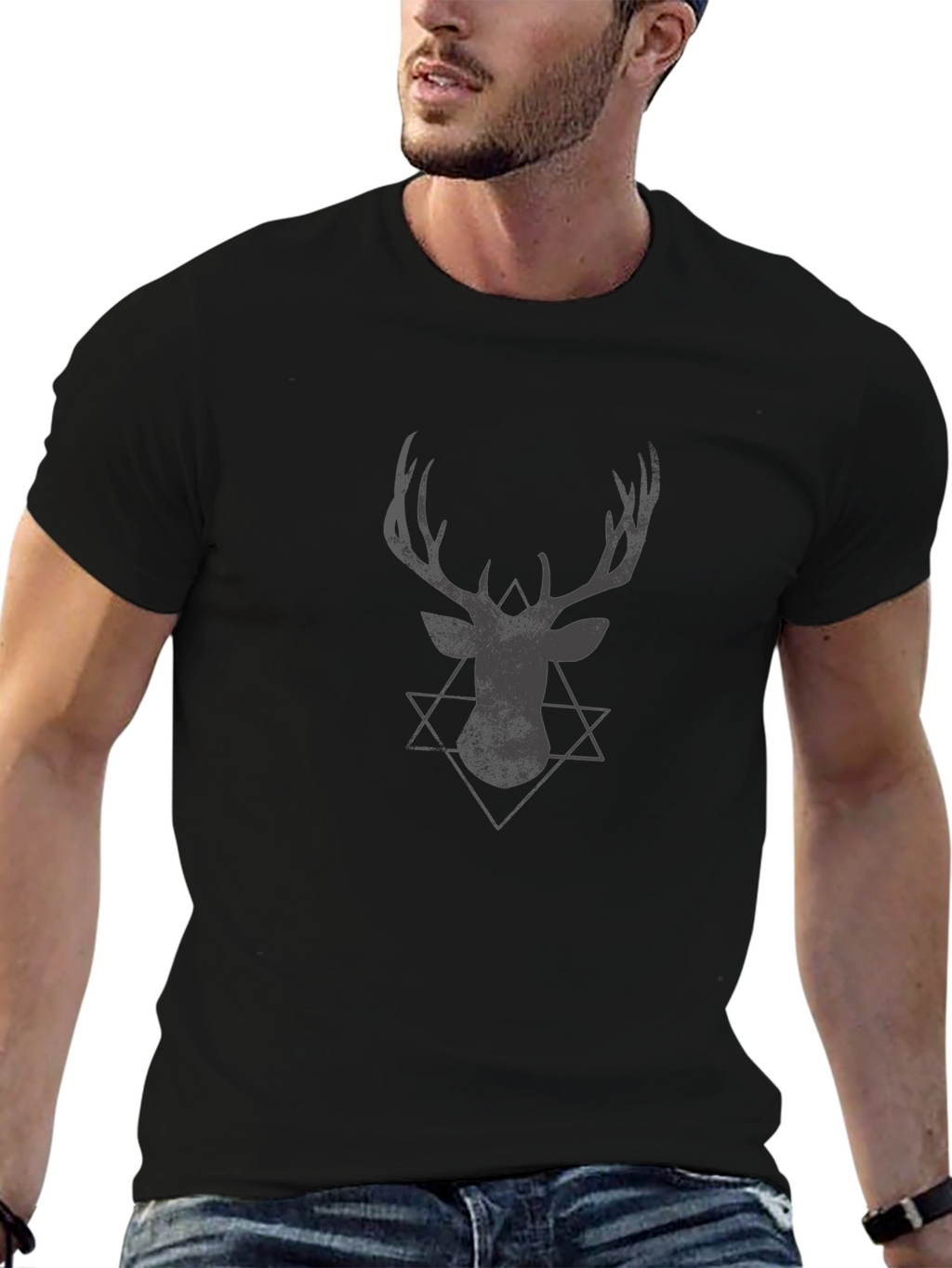 Black Deer Star Graphic Tee | Casual Mens T-Shirt