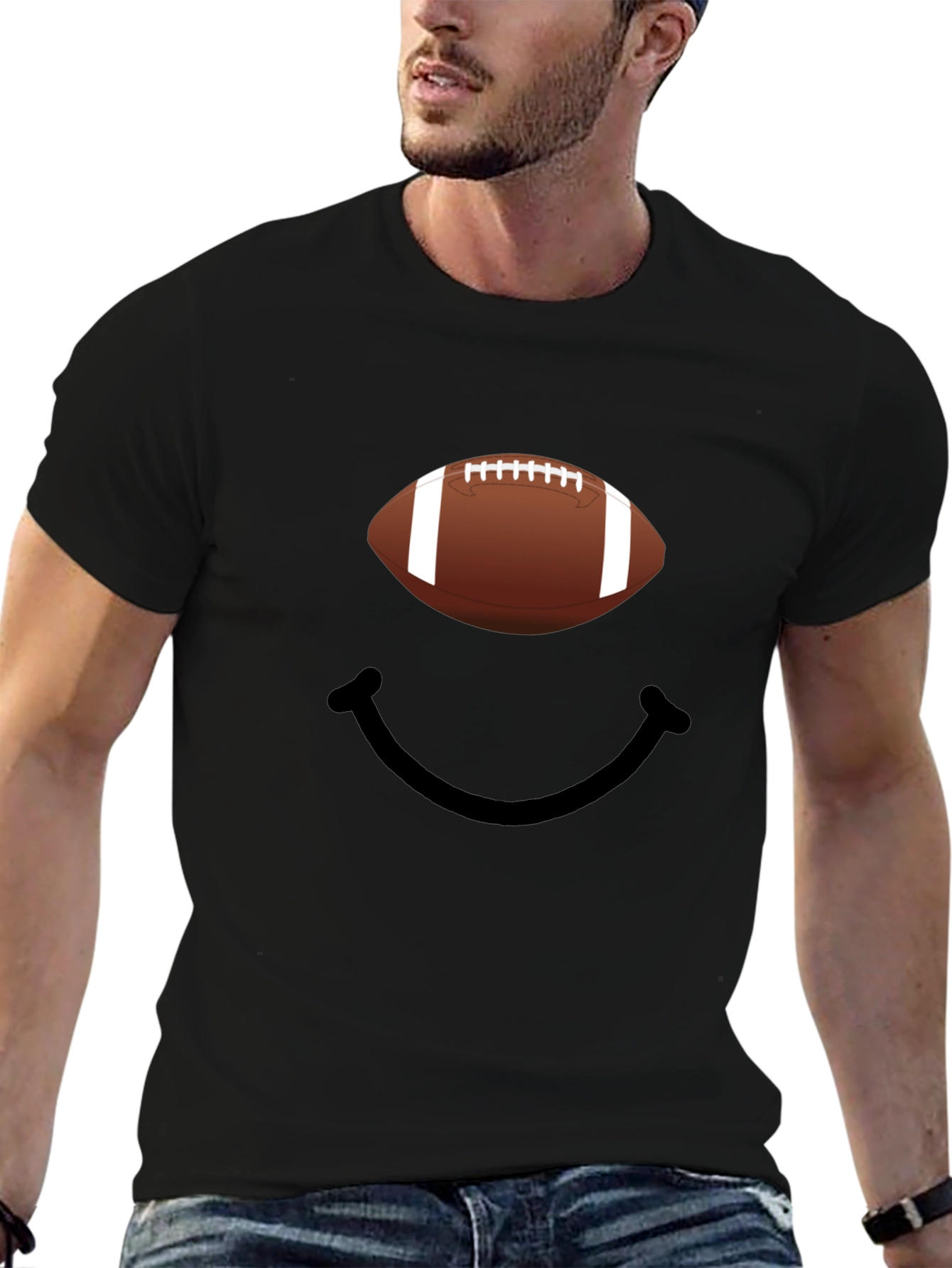 Football Smiley Face Graphic Tee - Black