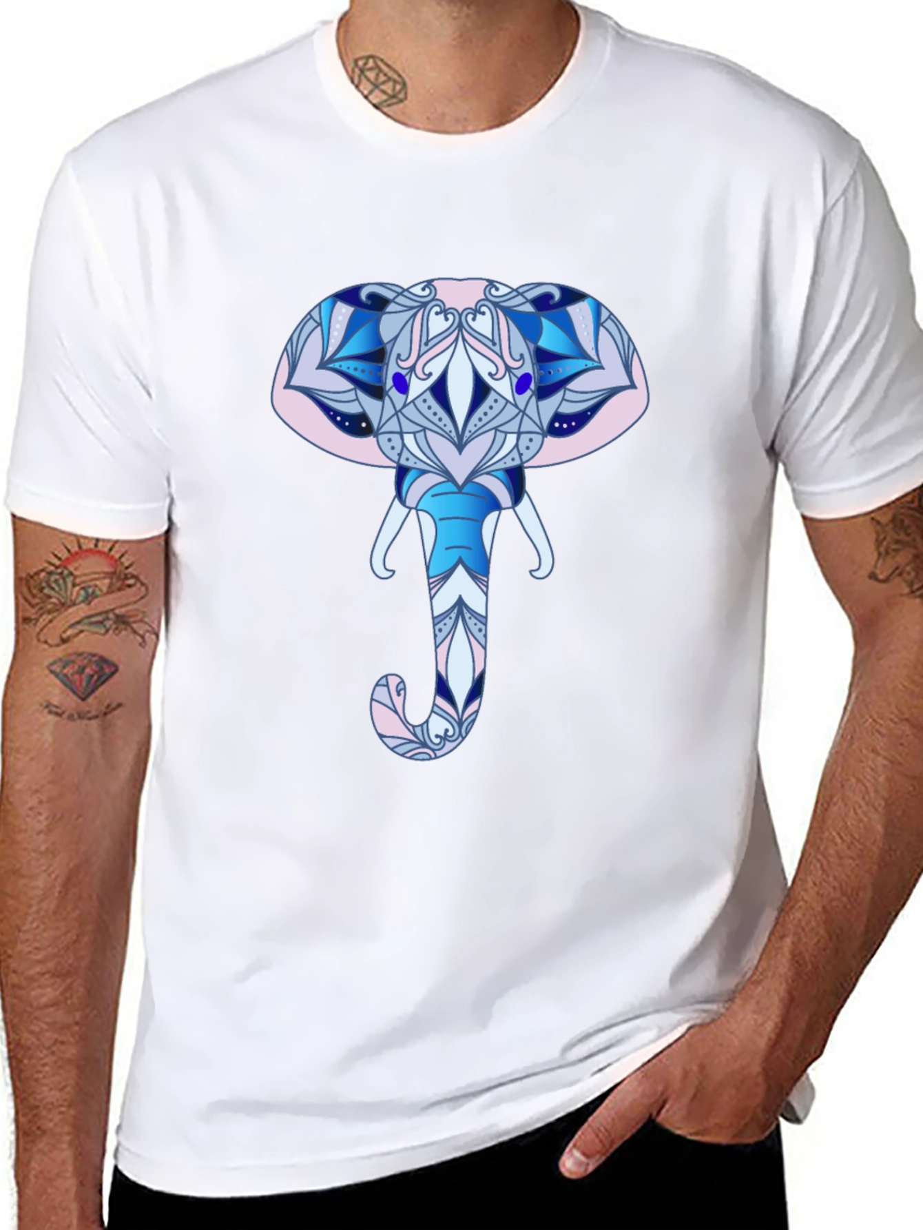 Elephant Mandala Graphic T-Shirt - Black