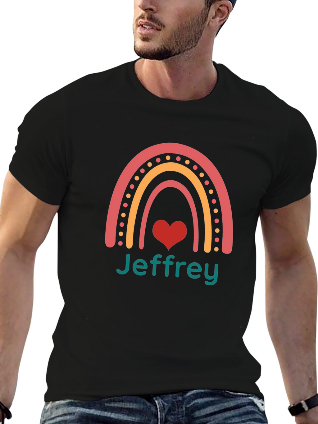 Jeffrey Rainbow Heart Graphic Tee - Black