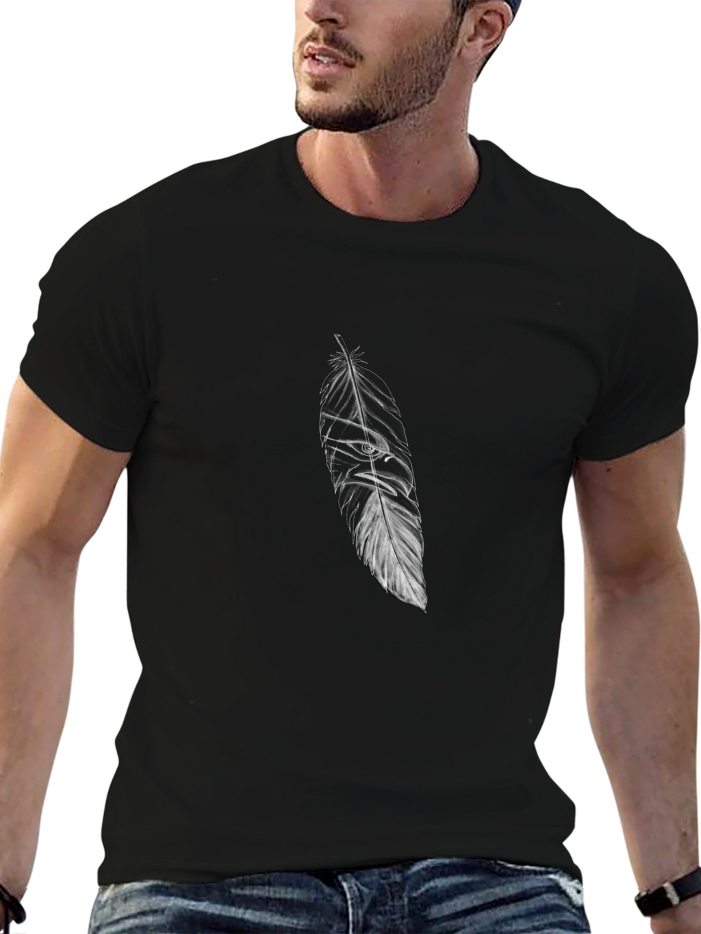 Mens Black Eagle Feather Graphic T-Shirt