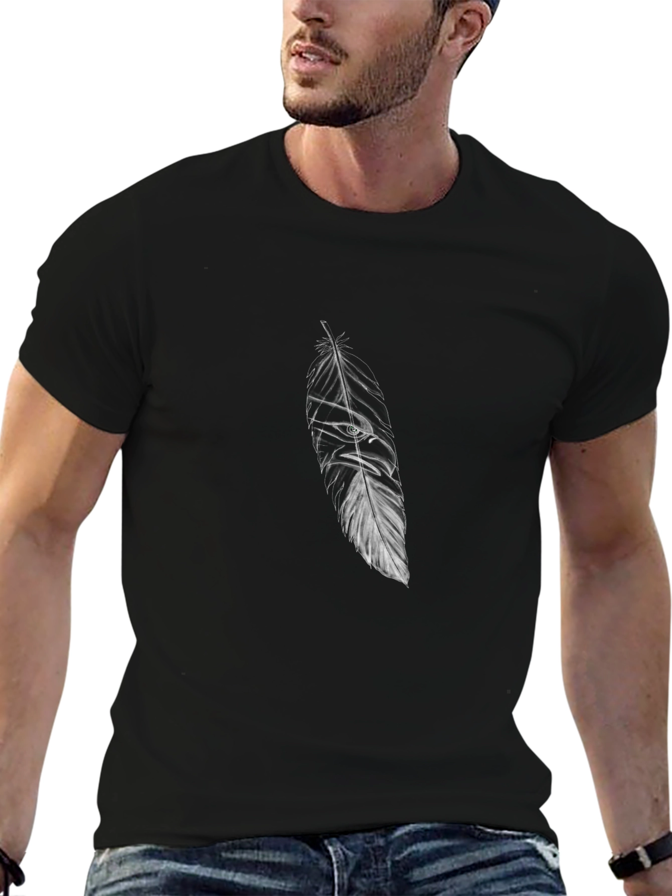Mens Black Eagle Feather Graphic T-Shirt