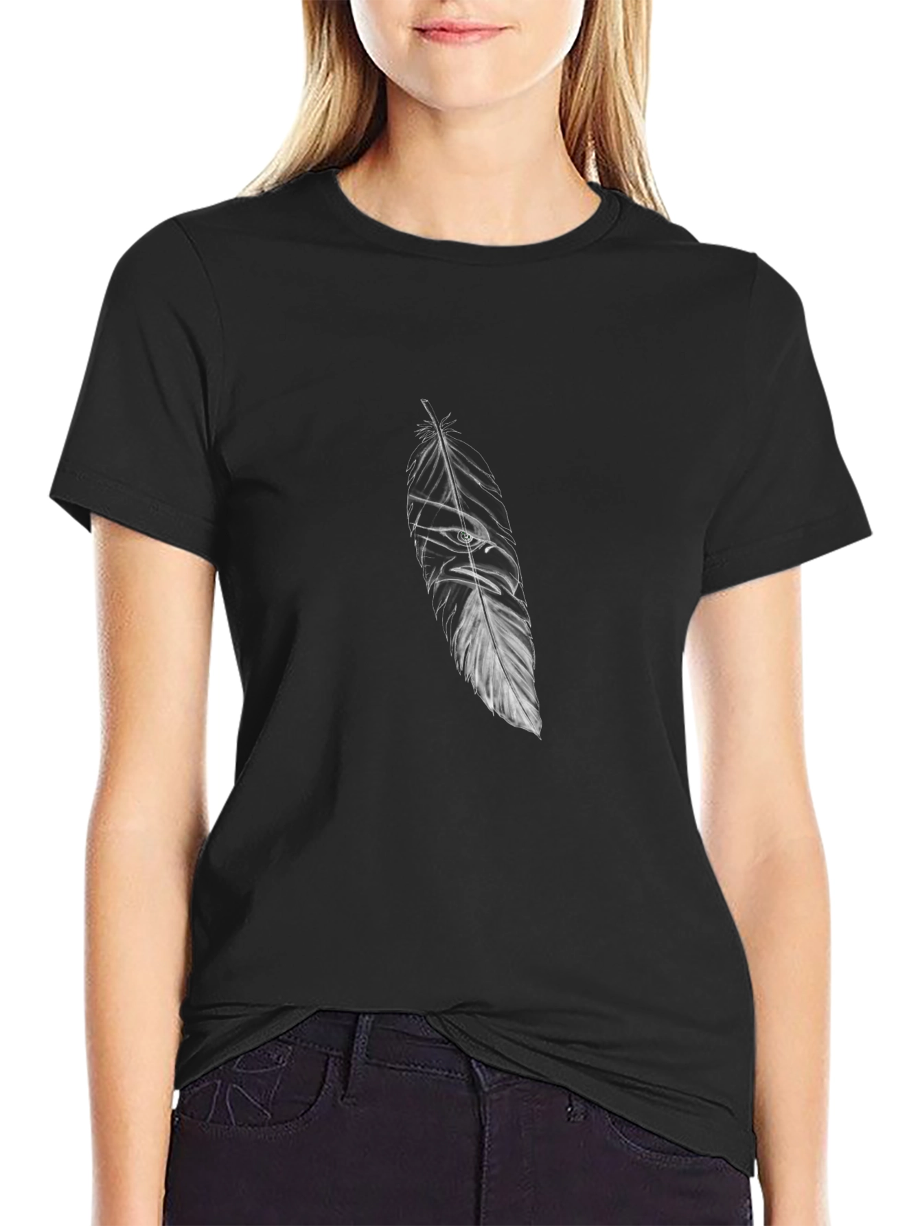 Mens Black Eagle Feather Graphic T-Shirt