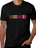 Vaccinated Rainbow Text Black T-Shirt
