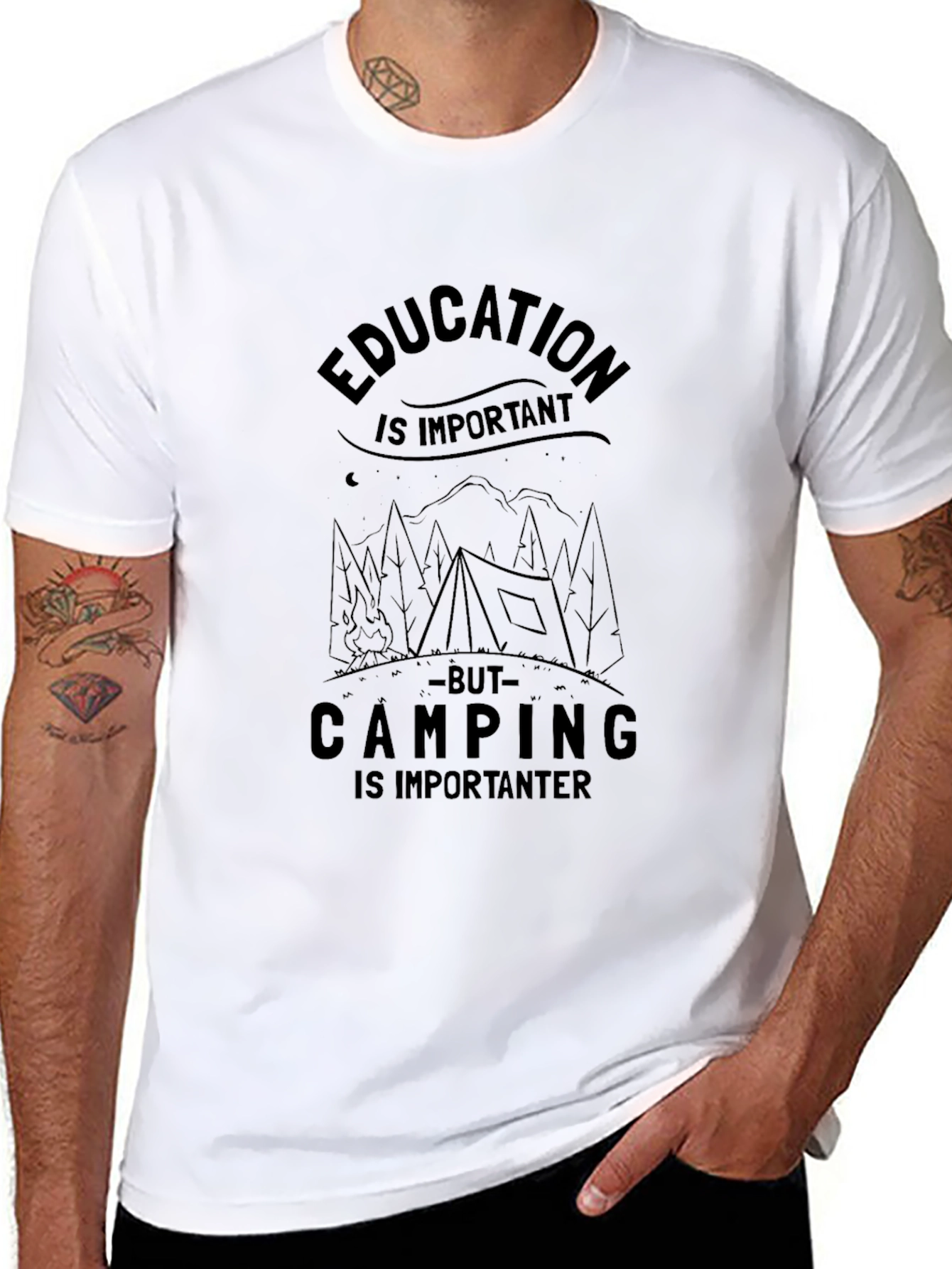 Education vs Camping Graphic Tee