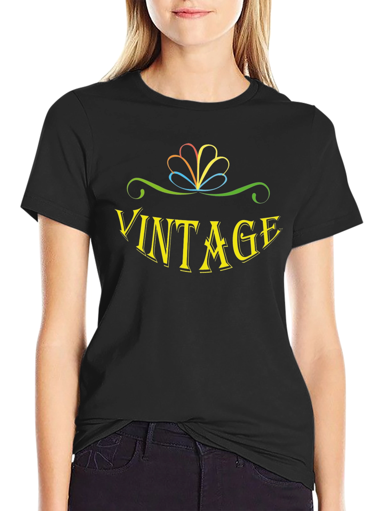 Vintage Graphic Print Black T-Shirt